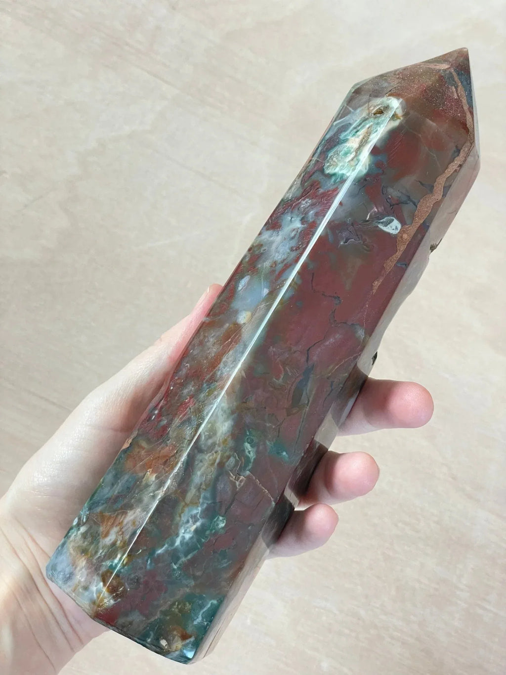 XL Ocean Jasper Tower | OJ Point | Carved Polished Generator | AAA Ocean Jasper | Extra Large Tower - earthandelm