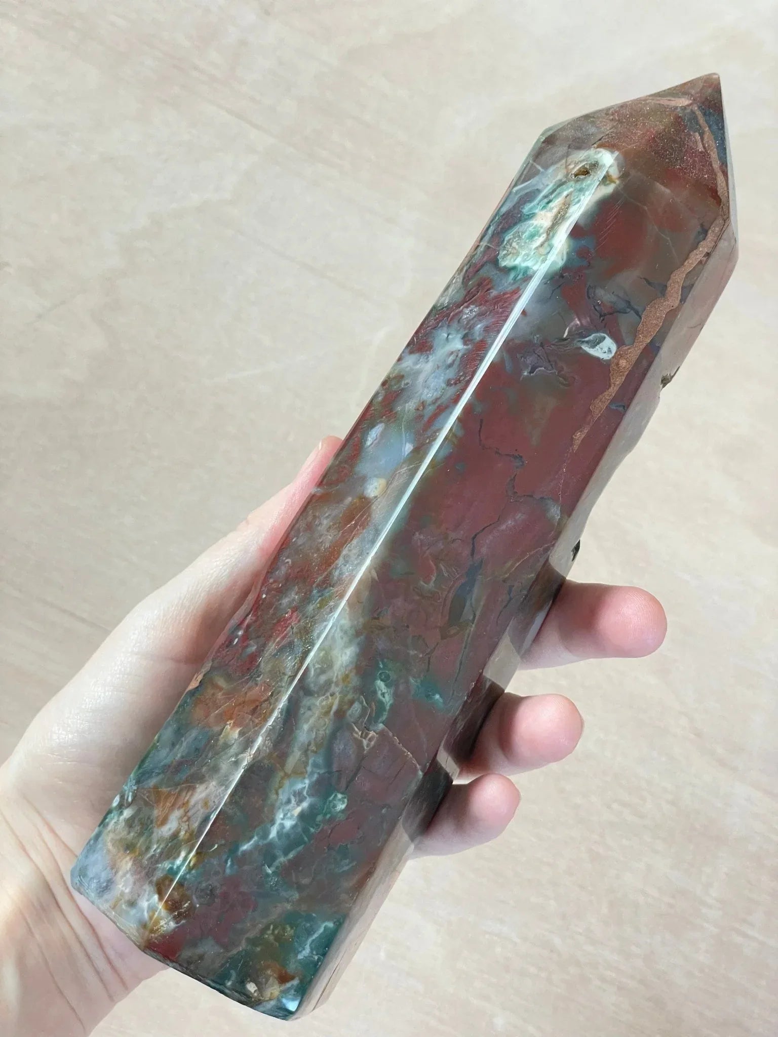 XL Ocean Jasper Tower | OJ Point | Carved Polished Generator | AAA Ocean Jasper | Extra Large Tower - earthandelm