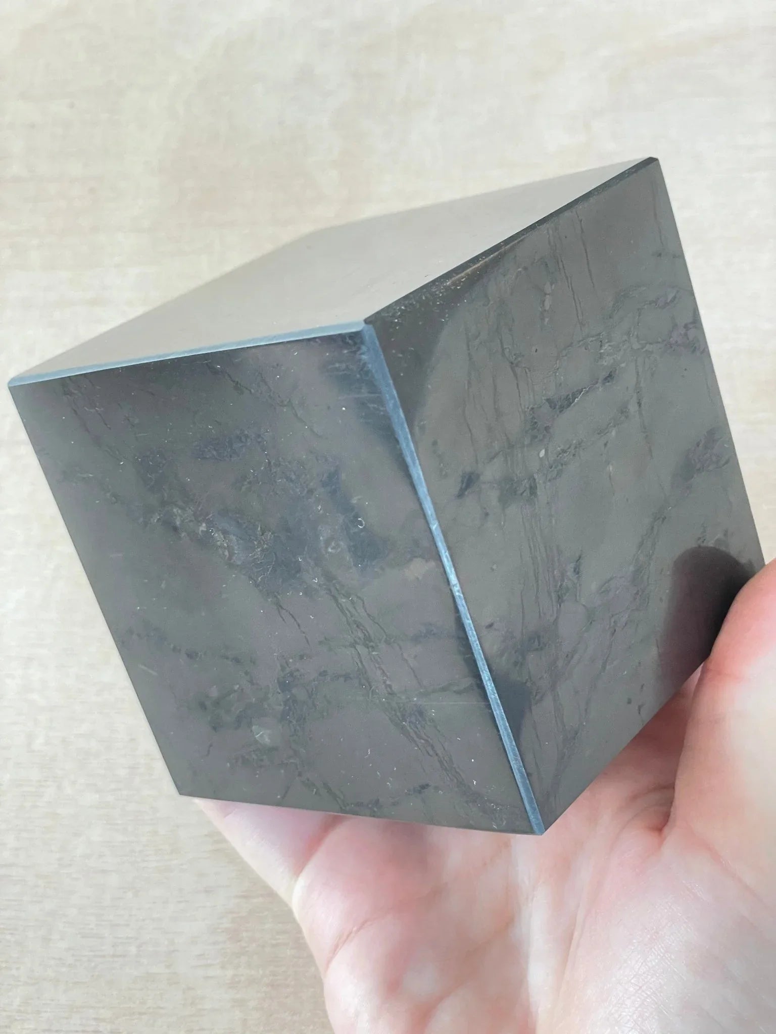 XL Shungite Cube | EMF Protection | Carved Square Crystal | Polished Shungite Gemstone - earthandelm