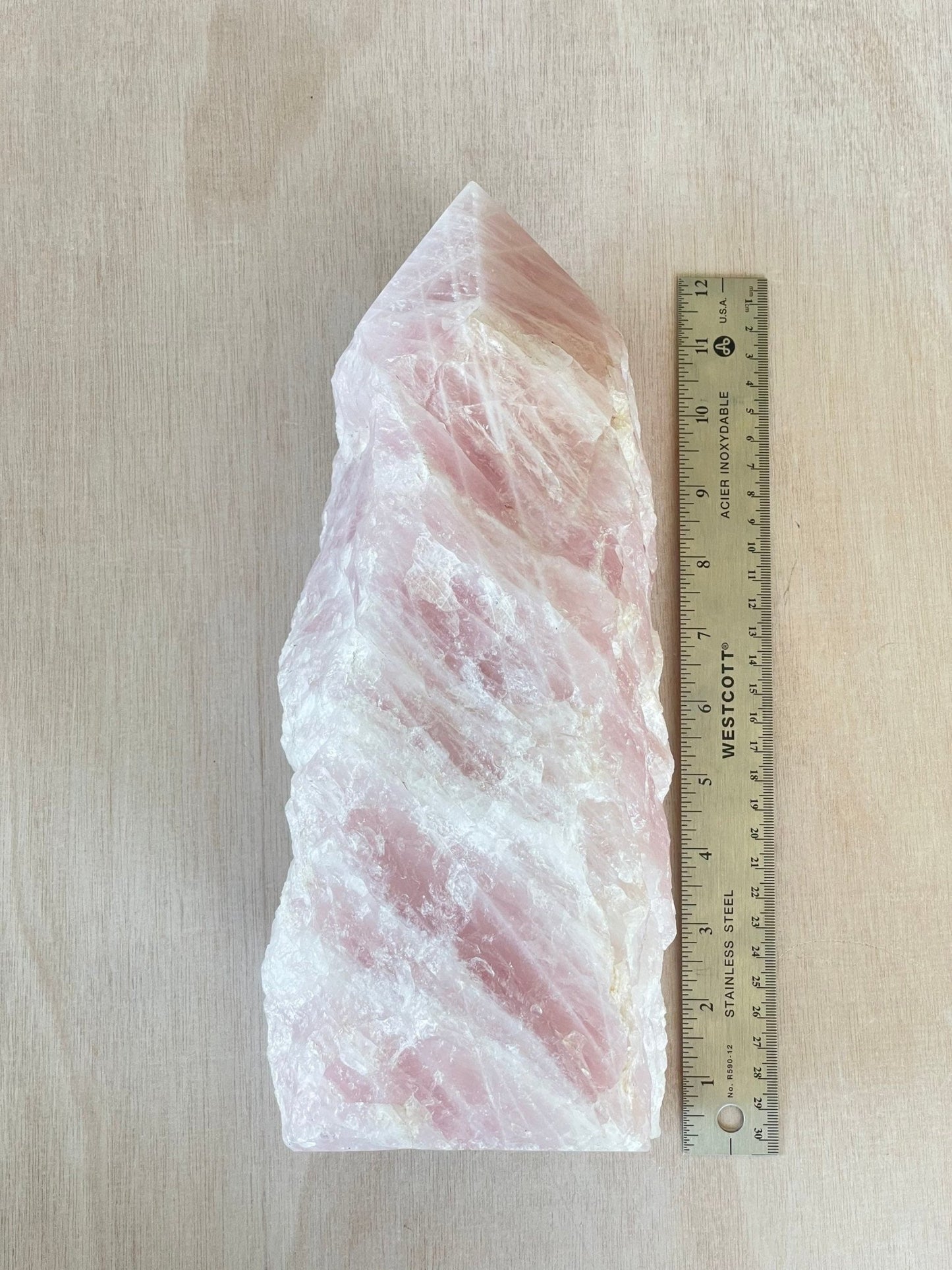 XXL Rose Quartz Tower | Rose Quartz Point | Rose Quartz Top Polish | Extra Large | Half Raw Half Polish - earthandelm