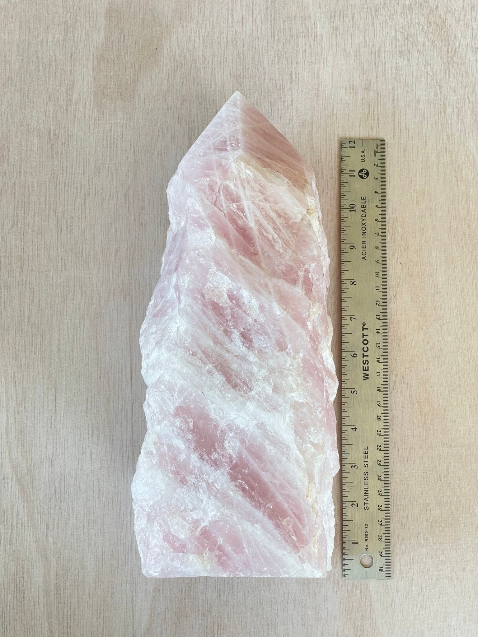 XXL Rose Quartz Tower | Rose Quartz Point | Rose Quartz Top Polish | Extra Large | Half Raw Half Polish - earthandelm