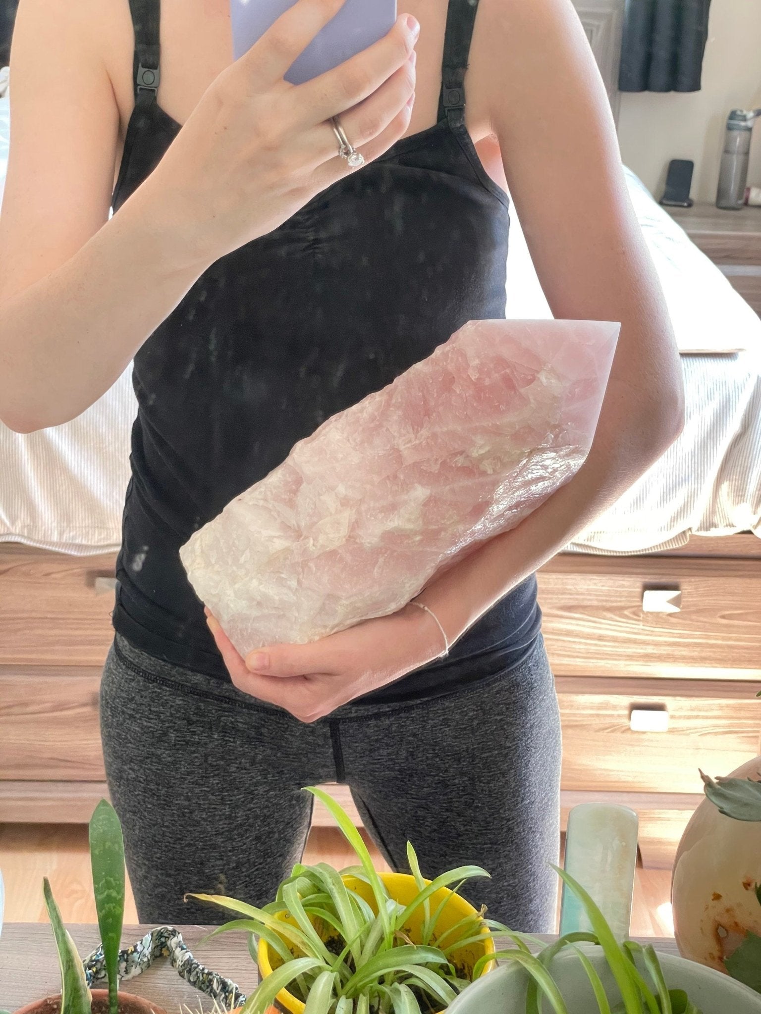 XXL Rose Quartz Tower | Rose Quartz Point | Rose Quartz Top Polish | Extra Large | Half Raw Half Polish - earthandelm