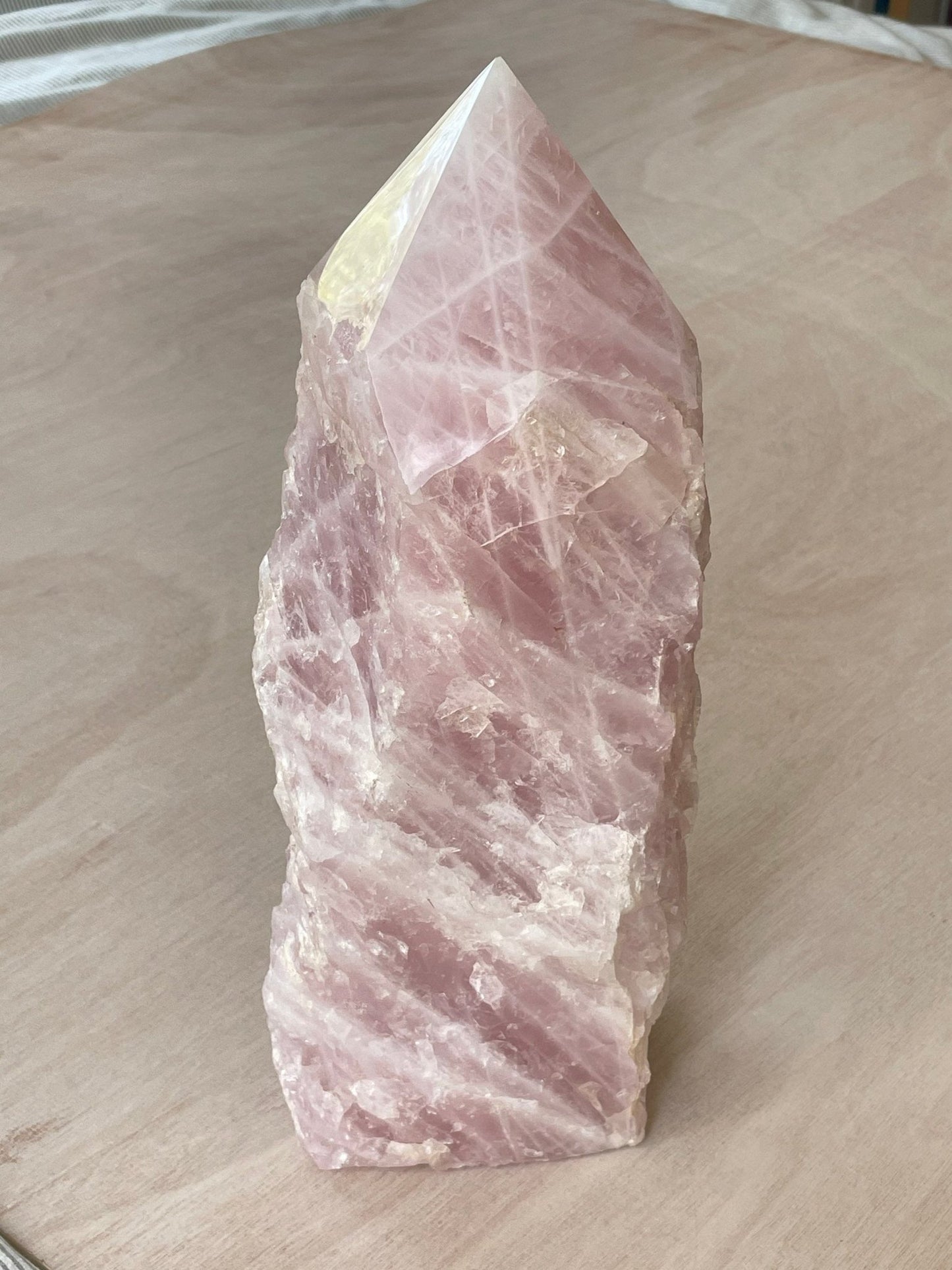XXL Rose Quartz Tower | Rose Quartz Point | Rose Quartz Top Polish | Extra Large | Half Raw Half Polish - earthandelm