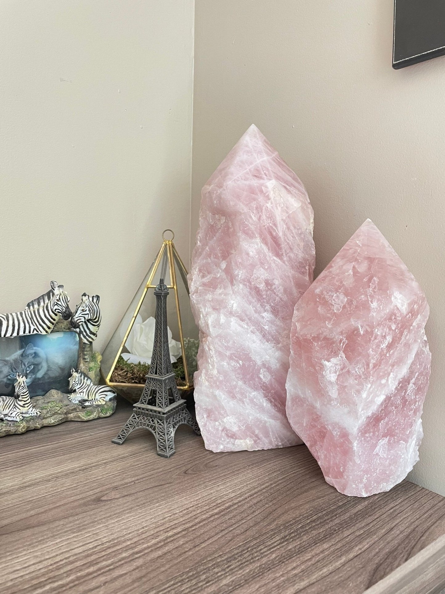 XXL Rose Quartz Tower | Rose Quartz Point | Rose Quartz Top Polish | Extra Large | Half Raw Half Polish - earthandelm