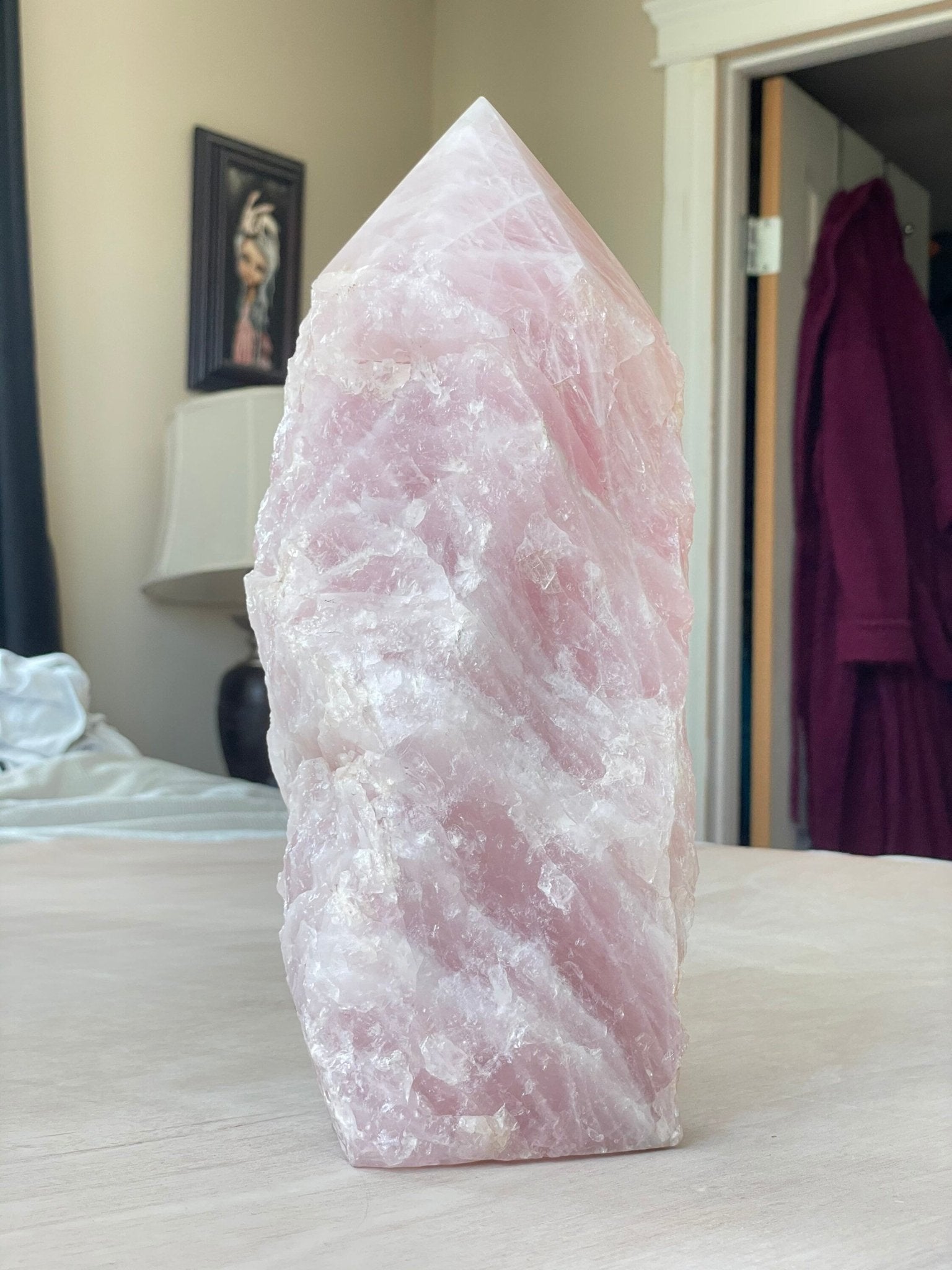 XXL Rose Quartz Tower | Rose Quartz Point | Rose Quartz Top Polish | Extra Large | Half Raw Half Polish - earthandelm