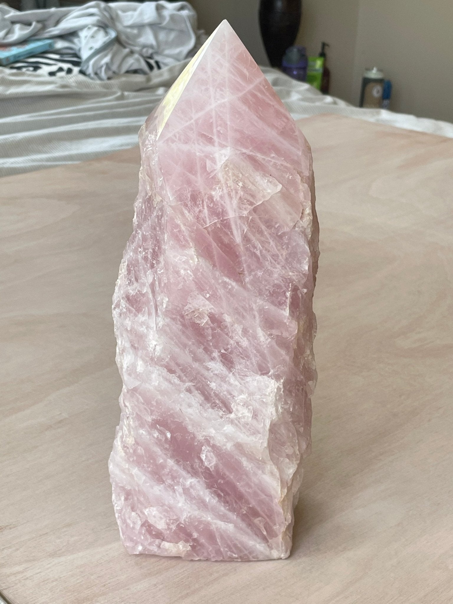 XXL Rose Quartz Tower | Rose Quartz Point | Rose Quartz Top Polish | Extra Large | Half Raw Half Polish - earthandelm