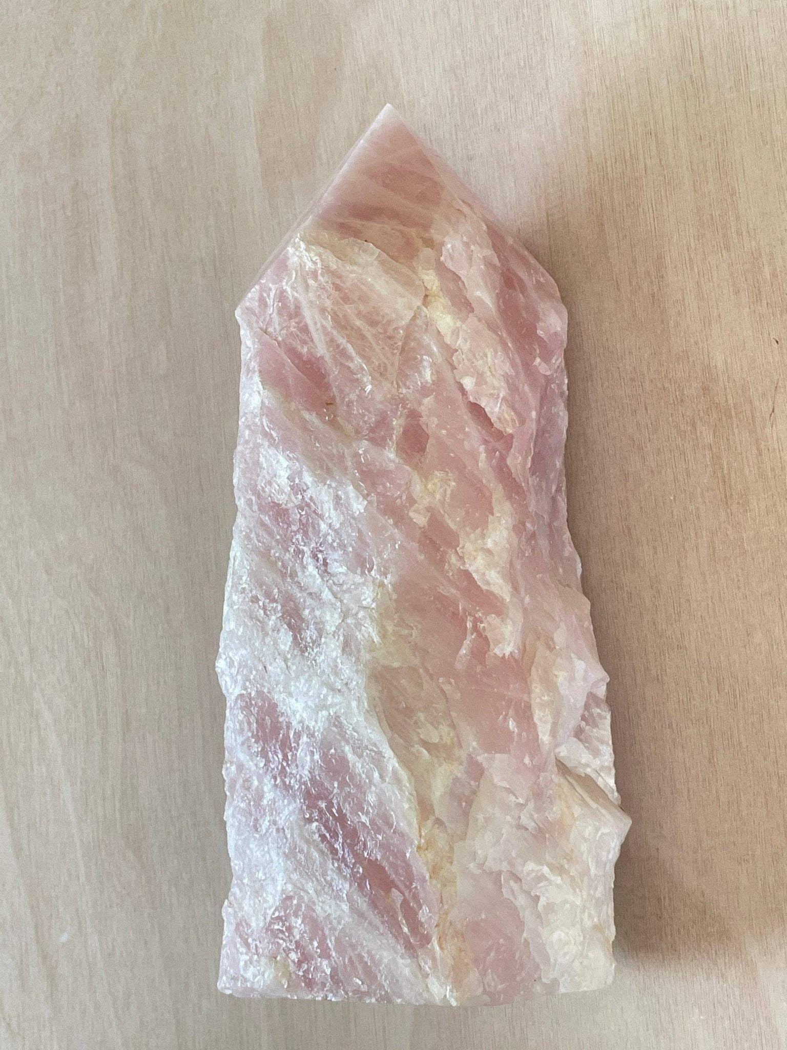 XXL Rose Quartz Tower | Rose Quartz Point | Rose Quartz Top Polish | Extra Large | Half Raw Half Polish - earthandelm