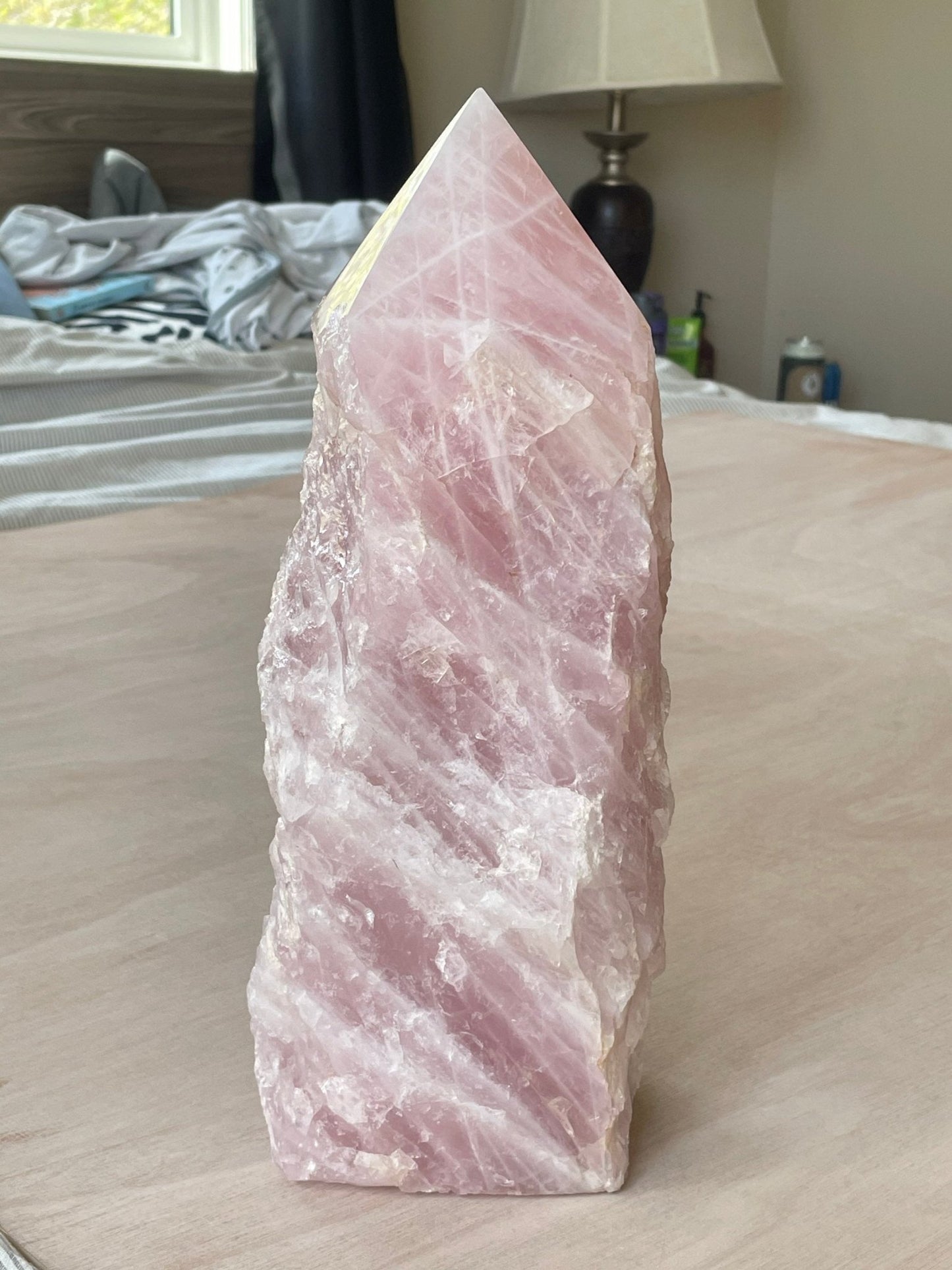 XXL Rose Quartz Tower | Rose Quartz Point | Rose Quartz Top Polish | Extra Large | Half Raw Half Polish - earthandelm
