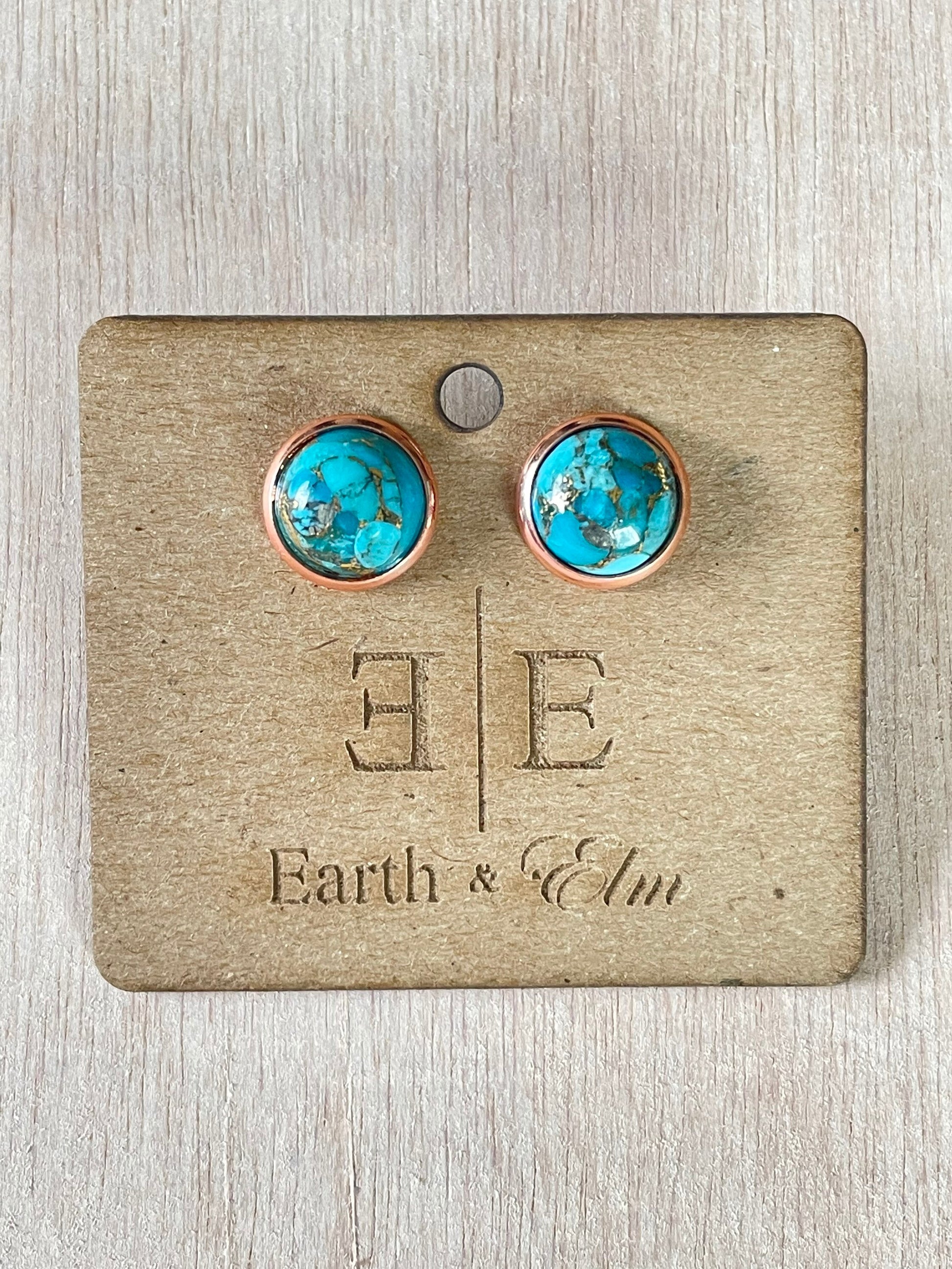 10mm Blue Copper Turquoise Studs | Gold | Rose Gold | Silver | Steel | Black | 10mm