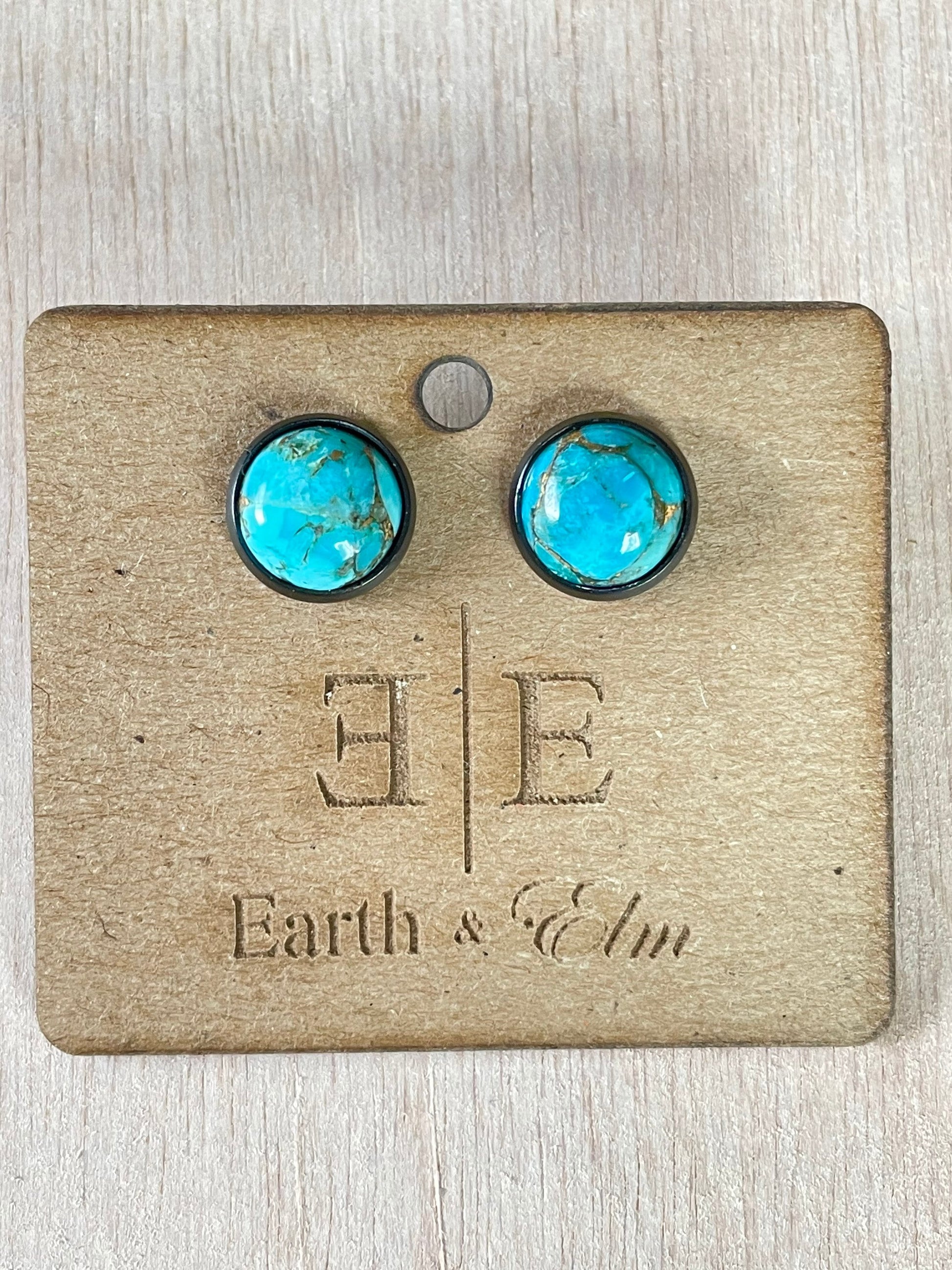 10mm Blue Copper Turquoise Studs | Gold | Rose Gold | Silver | Steel | Black | 10mm