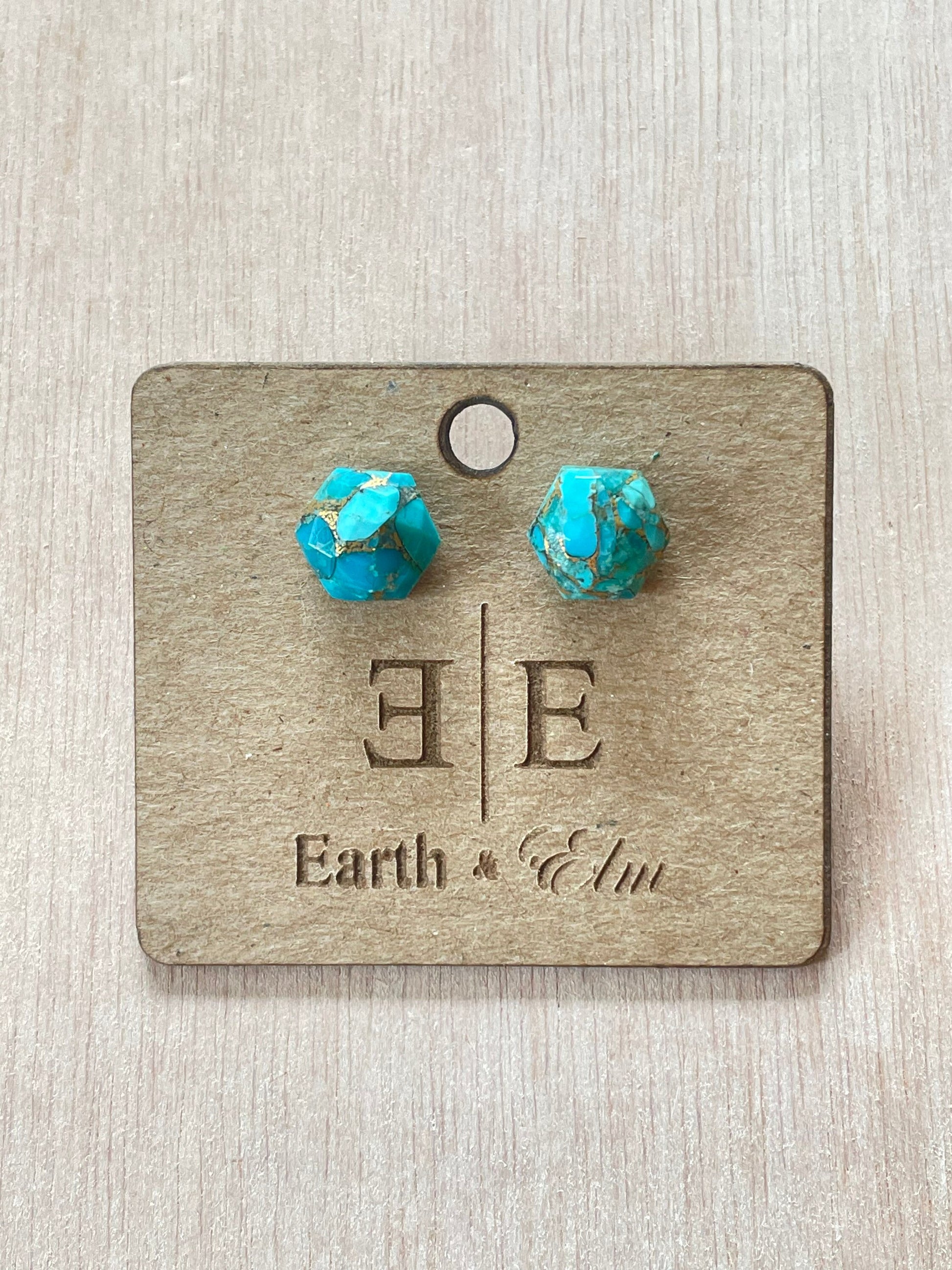 Blue Copper Turquoise Hexagon Cut Studs | Stud Earrings | Gemstone Earrings | 8mm Crystal Studs