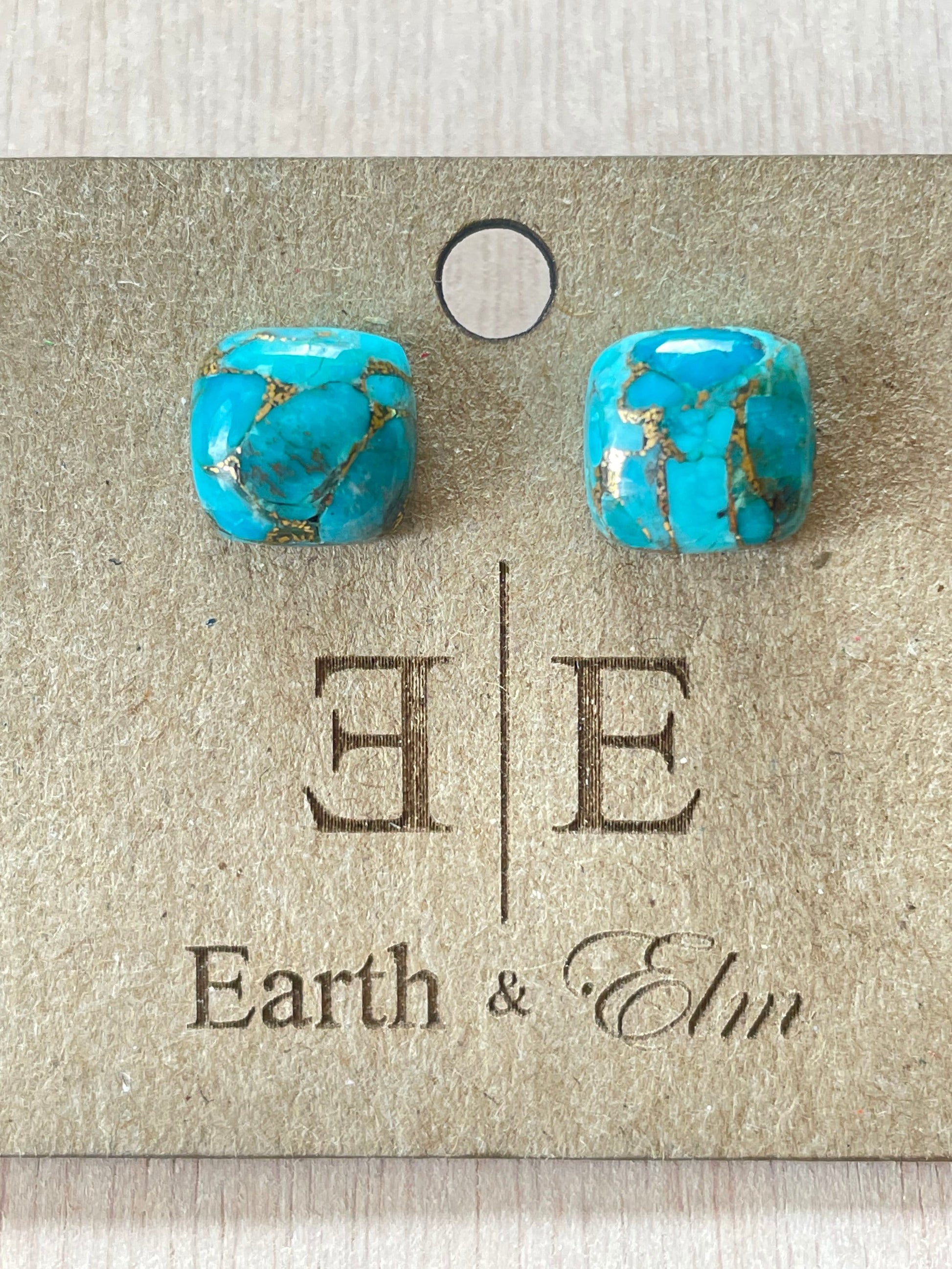 Blue Copper Turquoise Cushion Cut Studs | Stud Earrings | Gemstone Earrings | 8mm Crystal Studs