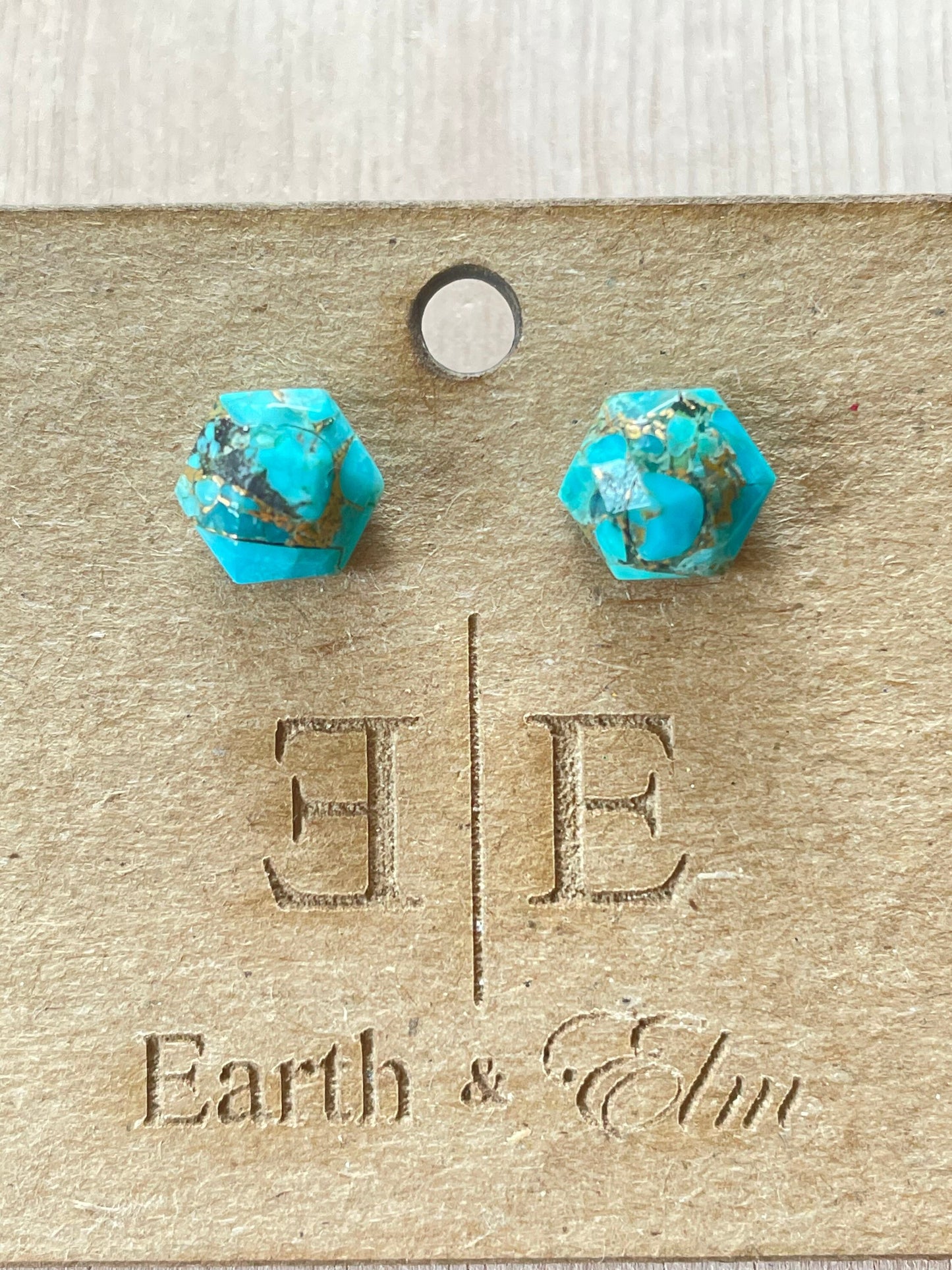 Blue Copper Turquoise Hexagon Cut Studs | Stud Earrings | Gemstone Earrings | 8mm Crystal Studs