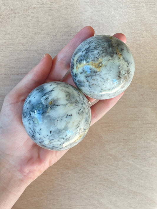 White Agate with Dendrite Sphere 