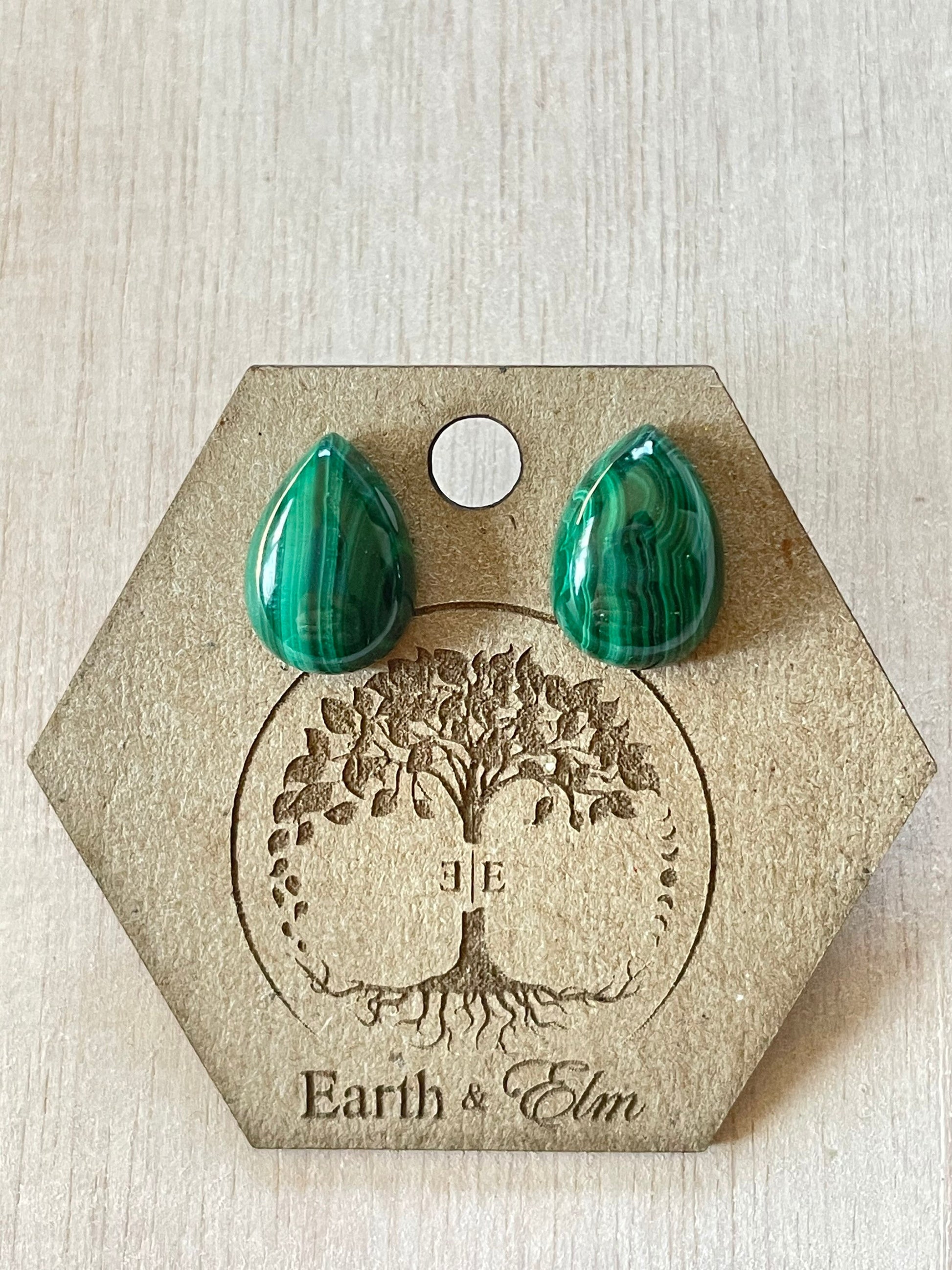 Malachite Studs | Stud Earrings | Gemstone Earrings | Teardrop Pear Shape