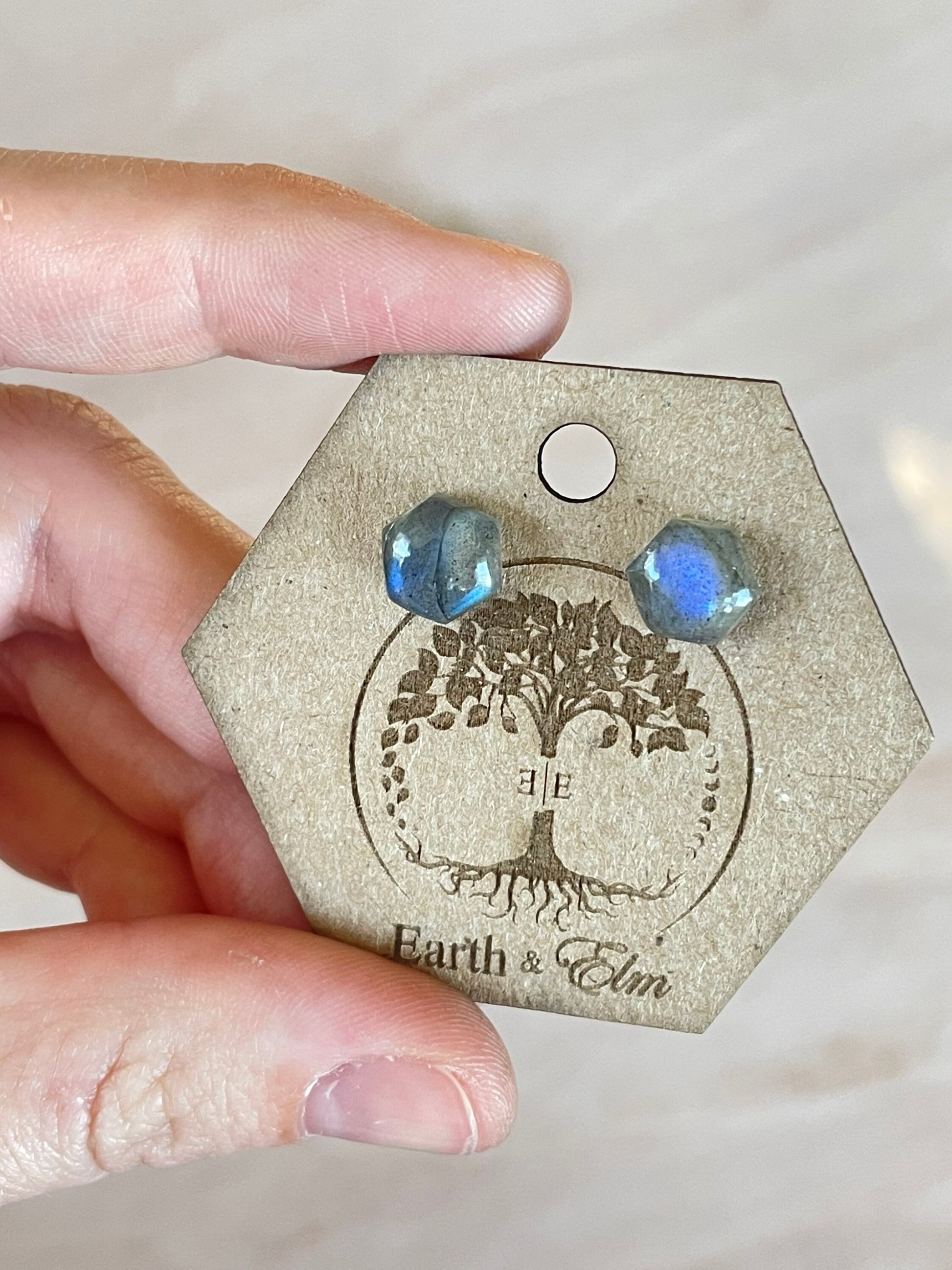 Labradorite Hexagon Cut Studs | Stud Earrings | Gemstone Earrings | 8mm Crystal Studs | 10mm