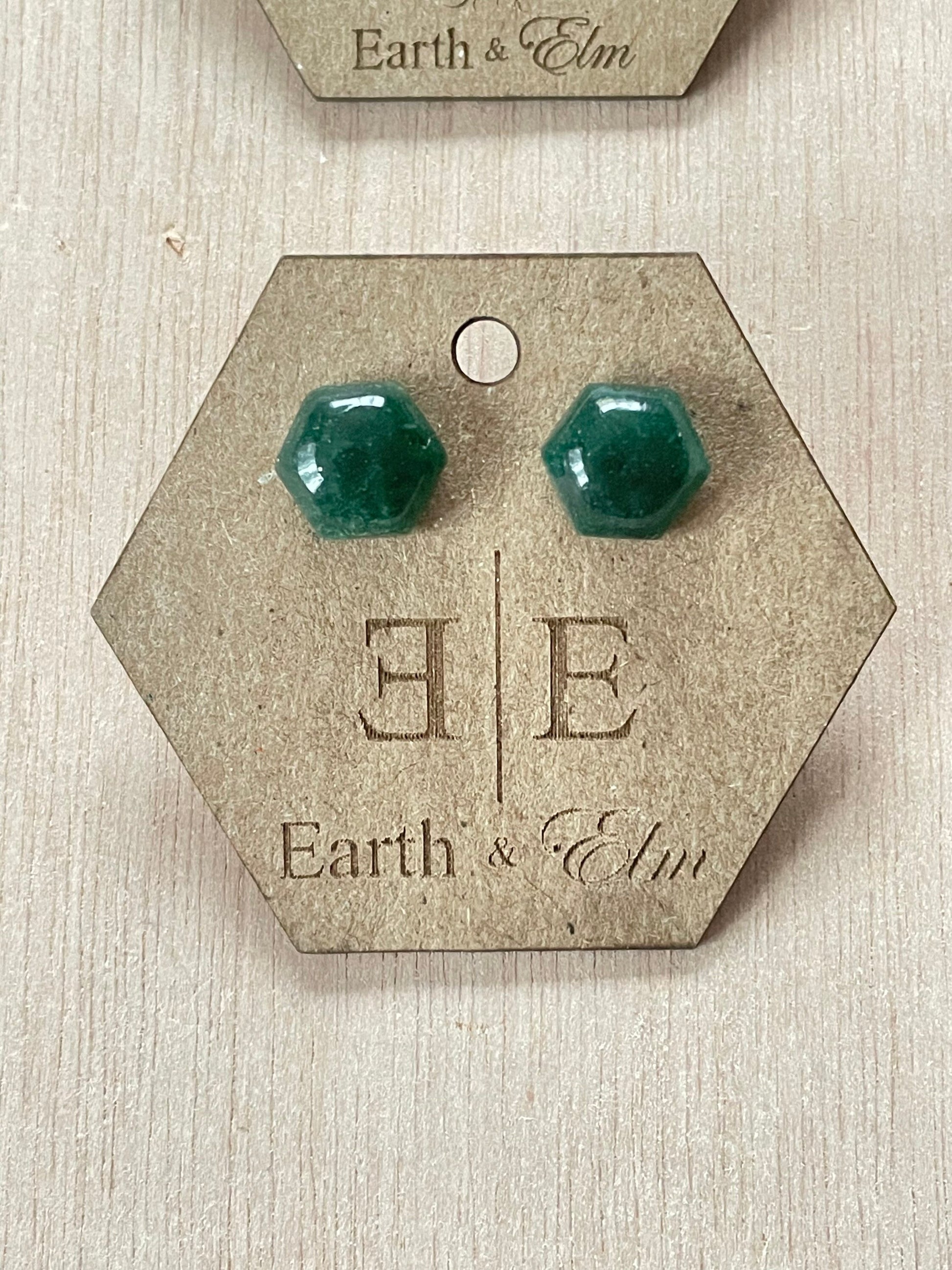 Green Aventurine Hexagon Studs | Stud Earrings | Gemstone Earrings | Hexagon Cut Shape