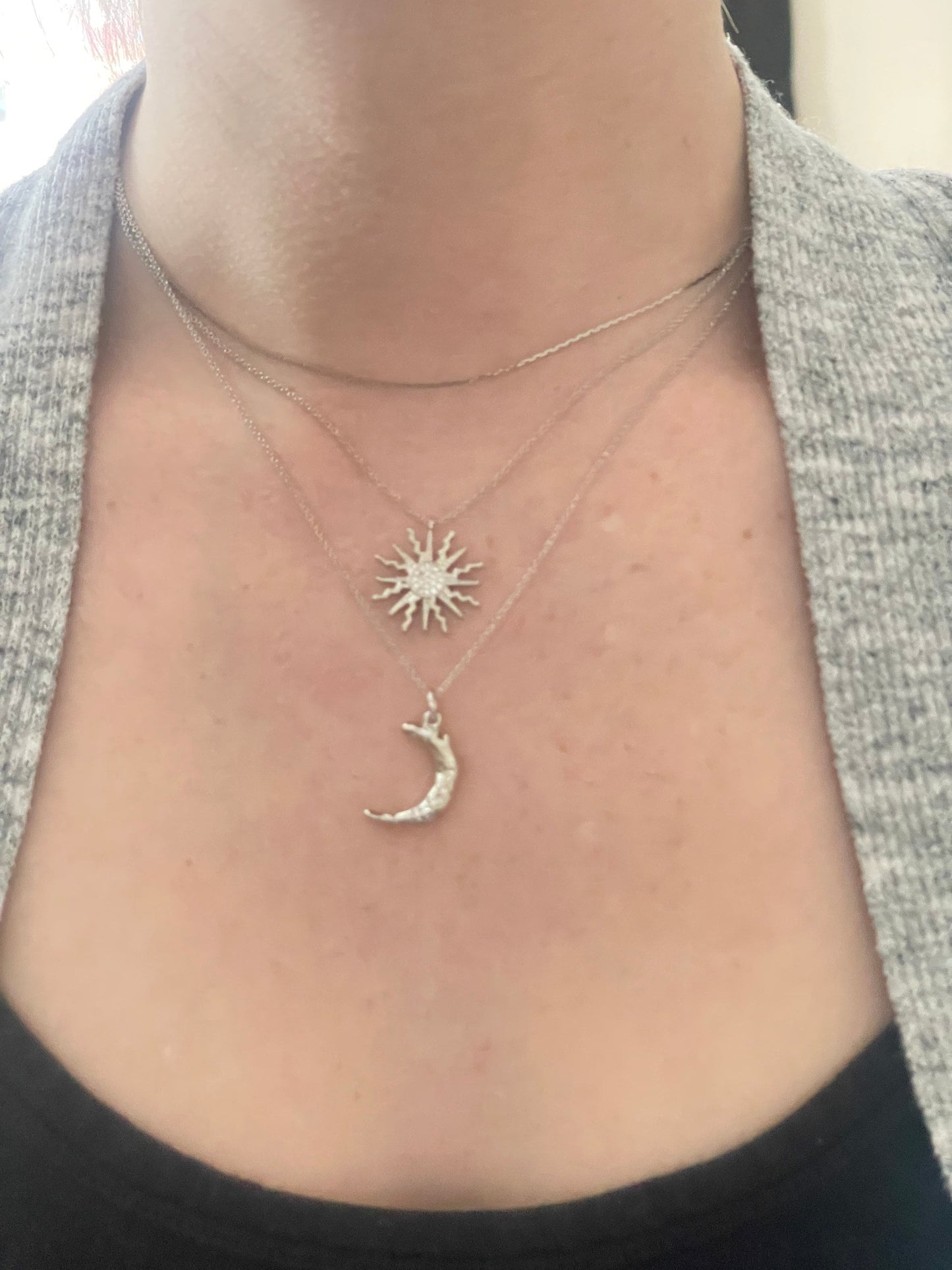 Silver Sun & Moon Necklace Set 