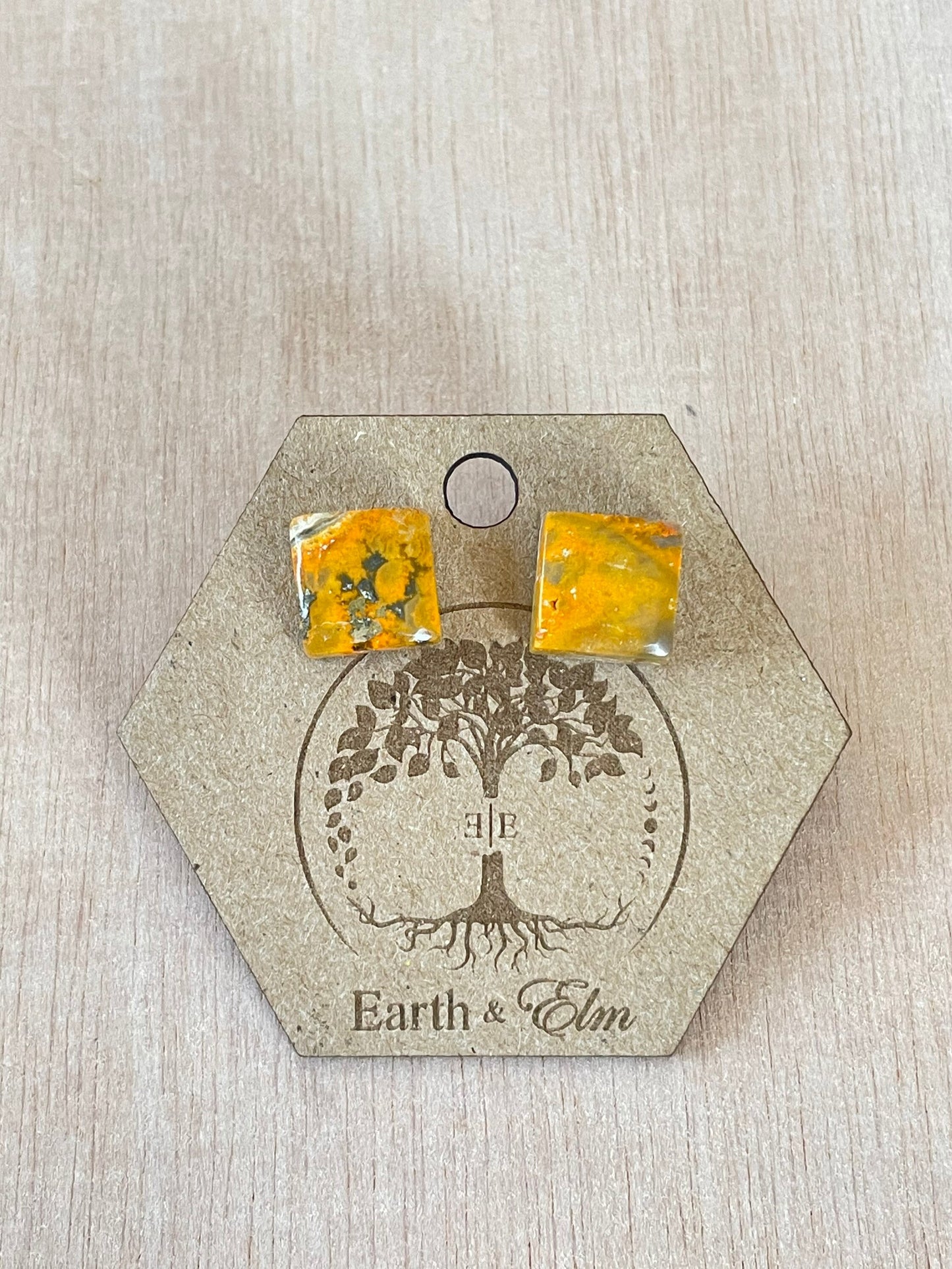 Bumblebee Jasper Square Studs | Stud Earrings | Gemstone Earrings | 8mm | 10mm | Cushion Cut