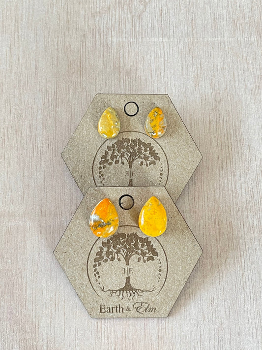 Bumblebee Jasper Teardrop Studs | Stud Earrings | Gemstone Earrings | Pear Cut