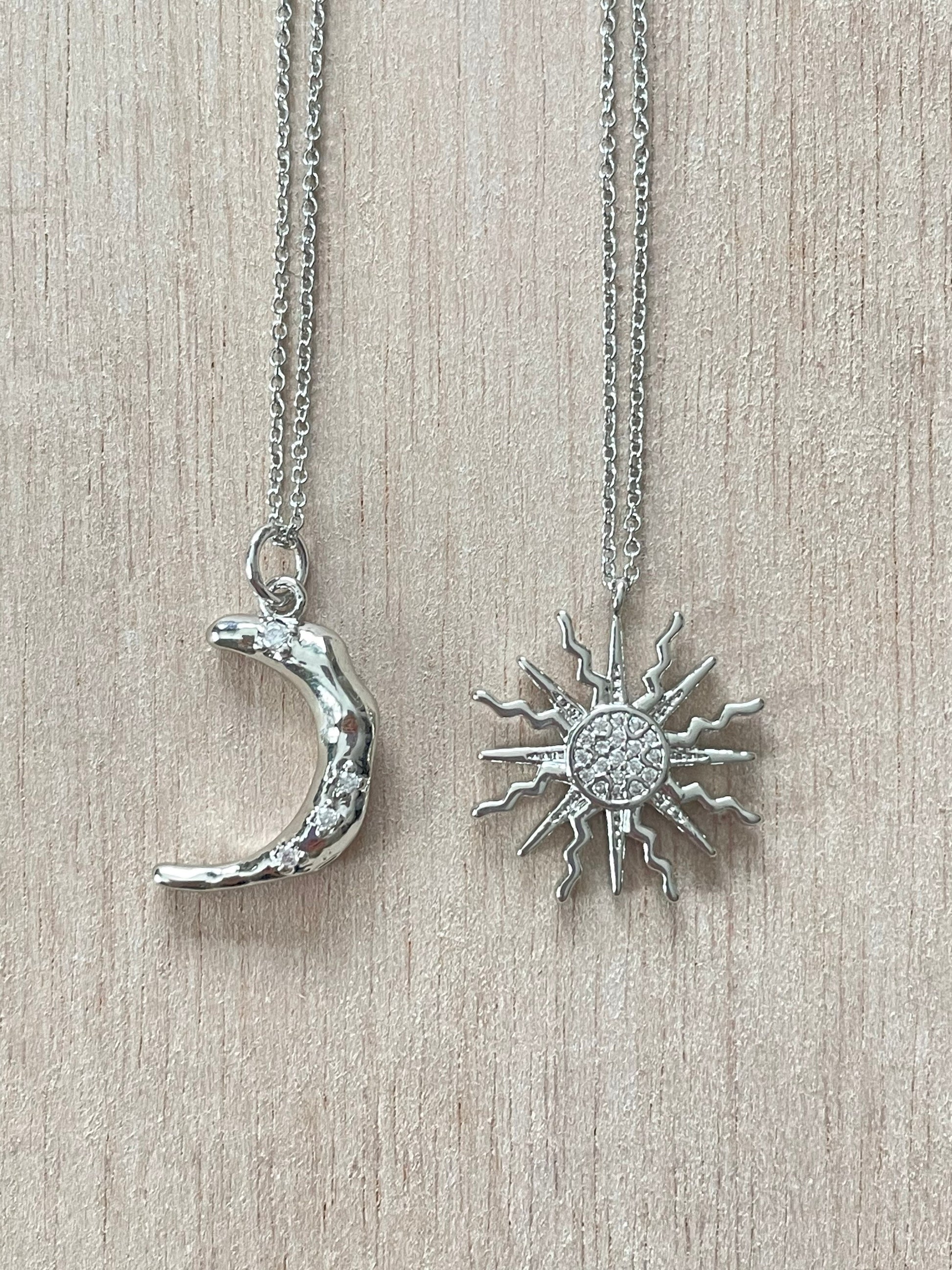 Silver Sun & Moon Necklace Set 