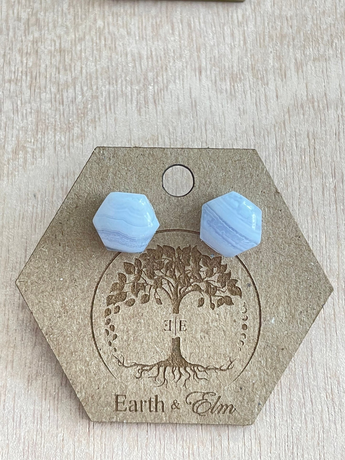 Blue Lace Agate Hexagon Studs | Stud Earrings | Gemstone Earrings | 8mm 10mm Hexagon Cut