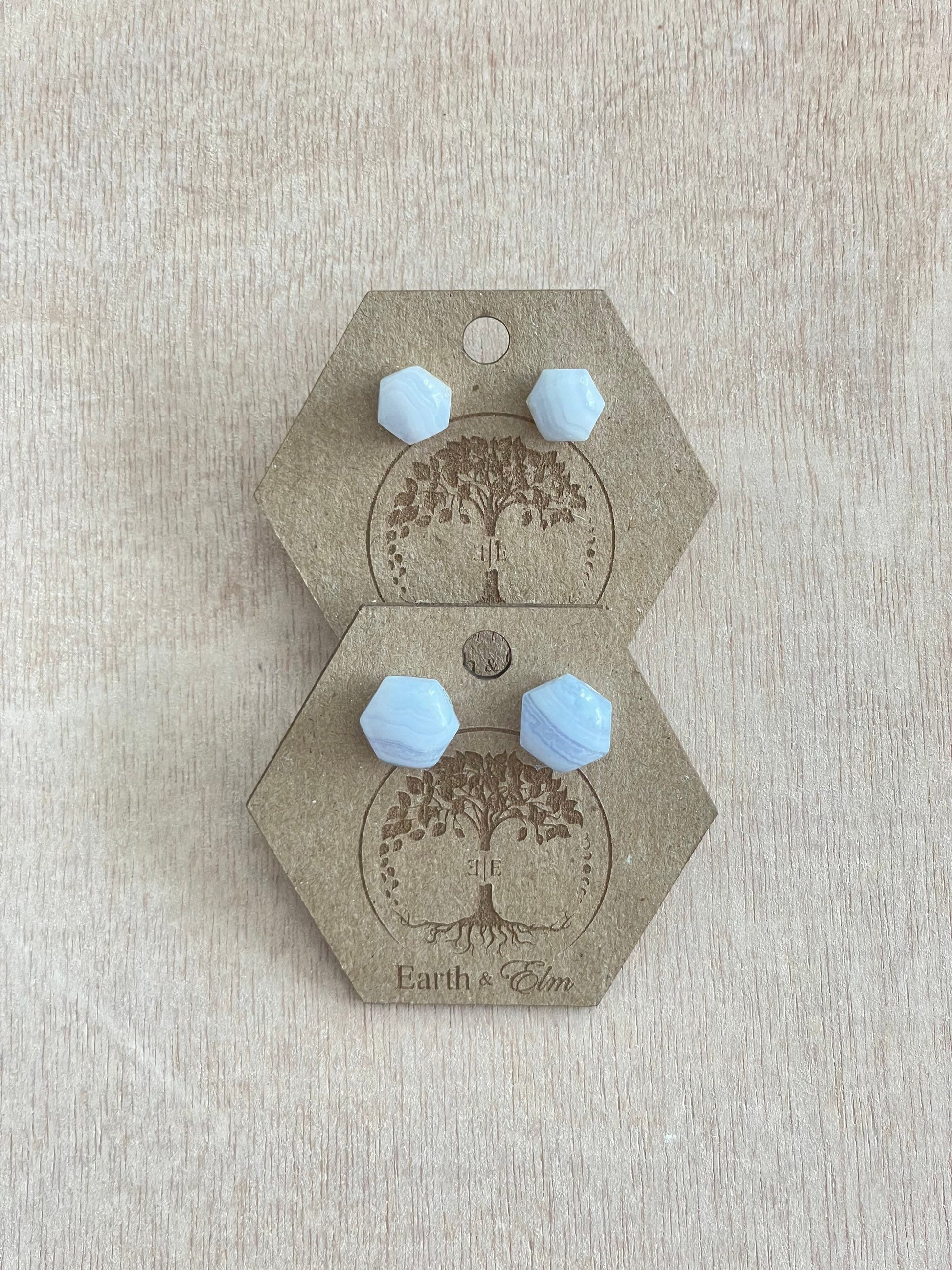 Blue Lace Agate Hexagon Studs | Stud Earrings | Gemstone Earrings | 8mm 10mm Hexagon Cut
