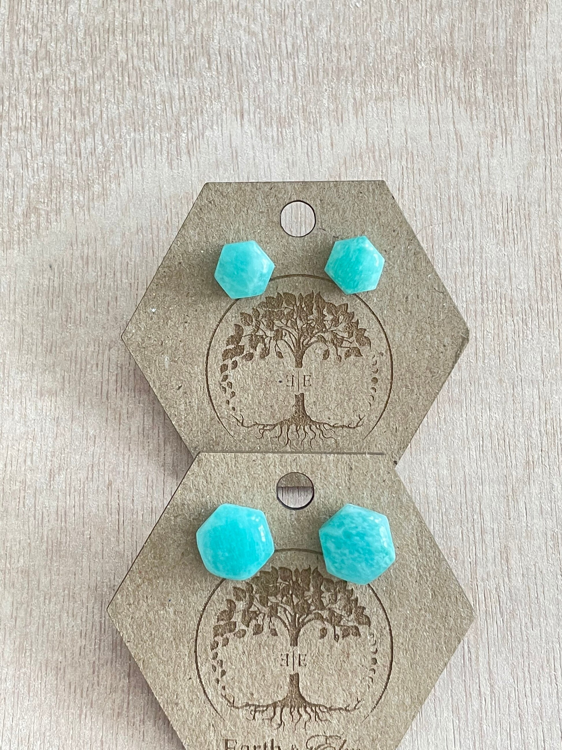 Amazonite Hexagon Studs | Stud Earrings | Gemstone Earrings | 8mm 10mm Hexagon Cut