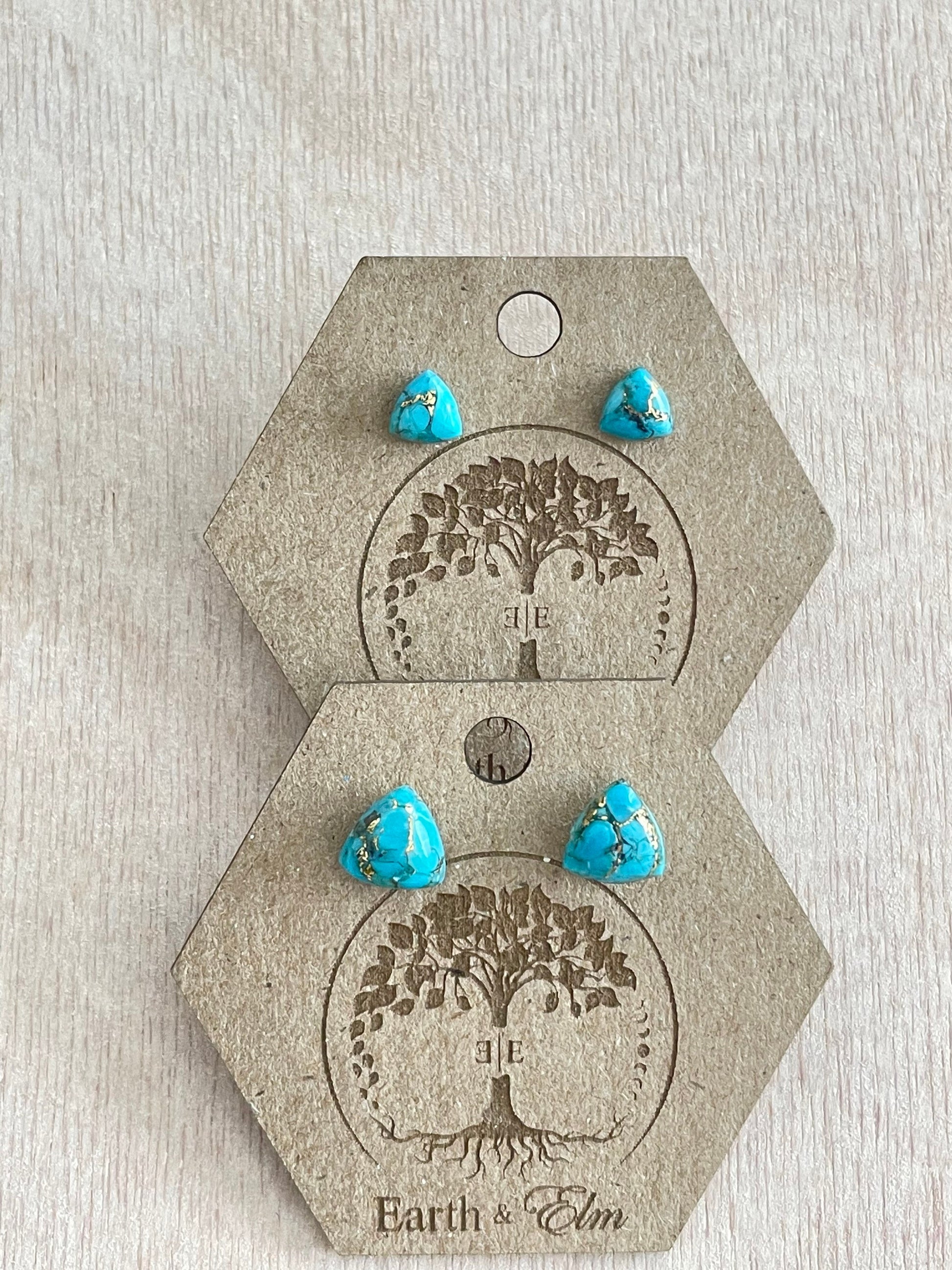 Turquoise Trillion Studs | Triangle Shape | Gemstone Studs | Stud Earrings | Blue Copper Turquoise