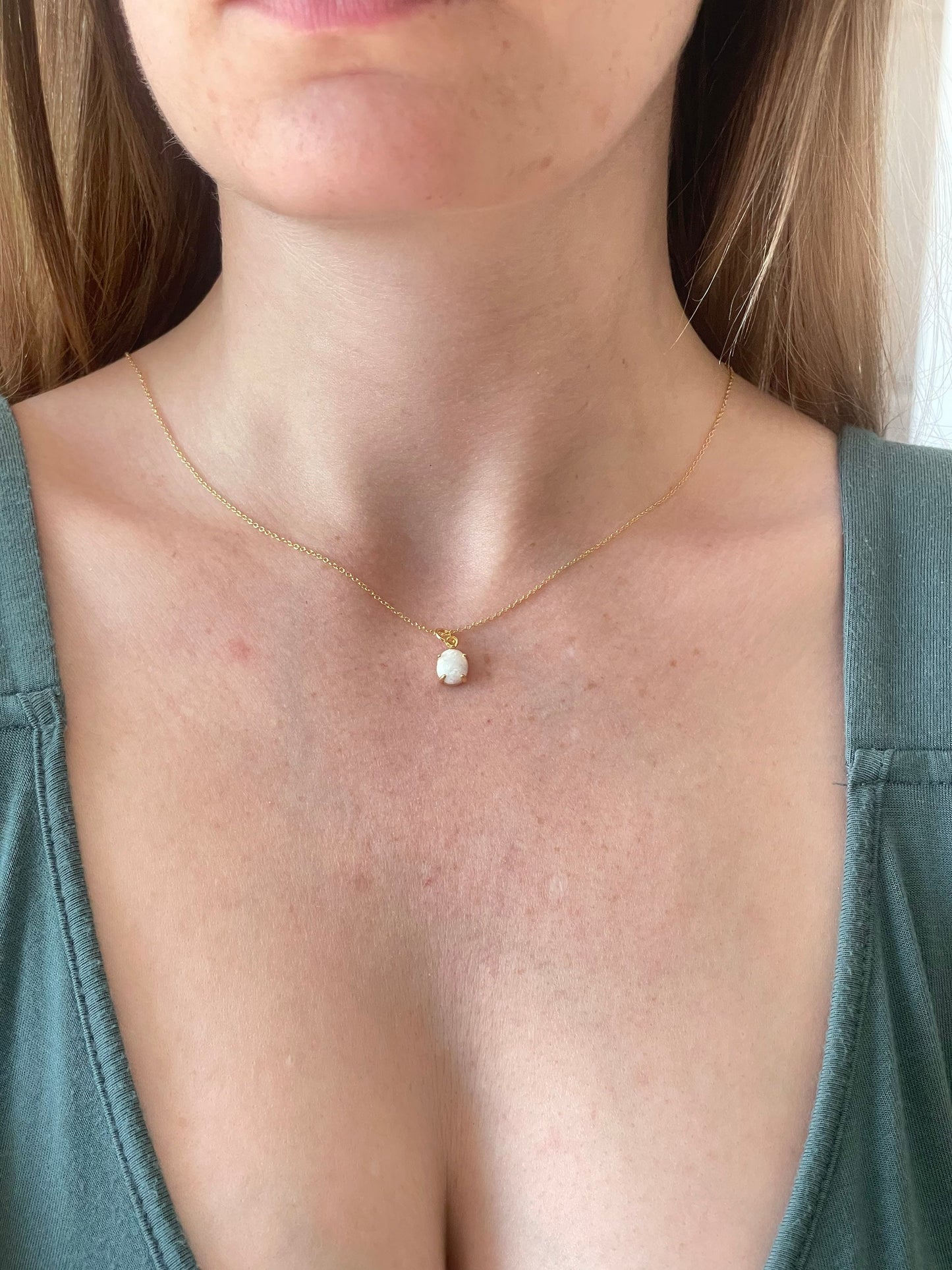 Minimalist Gold Opal Necklace 
