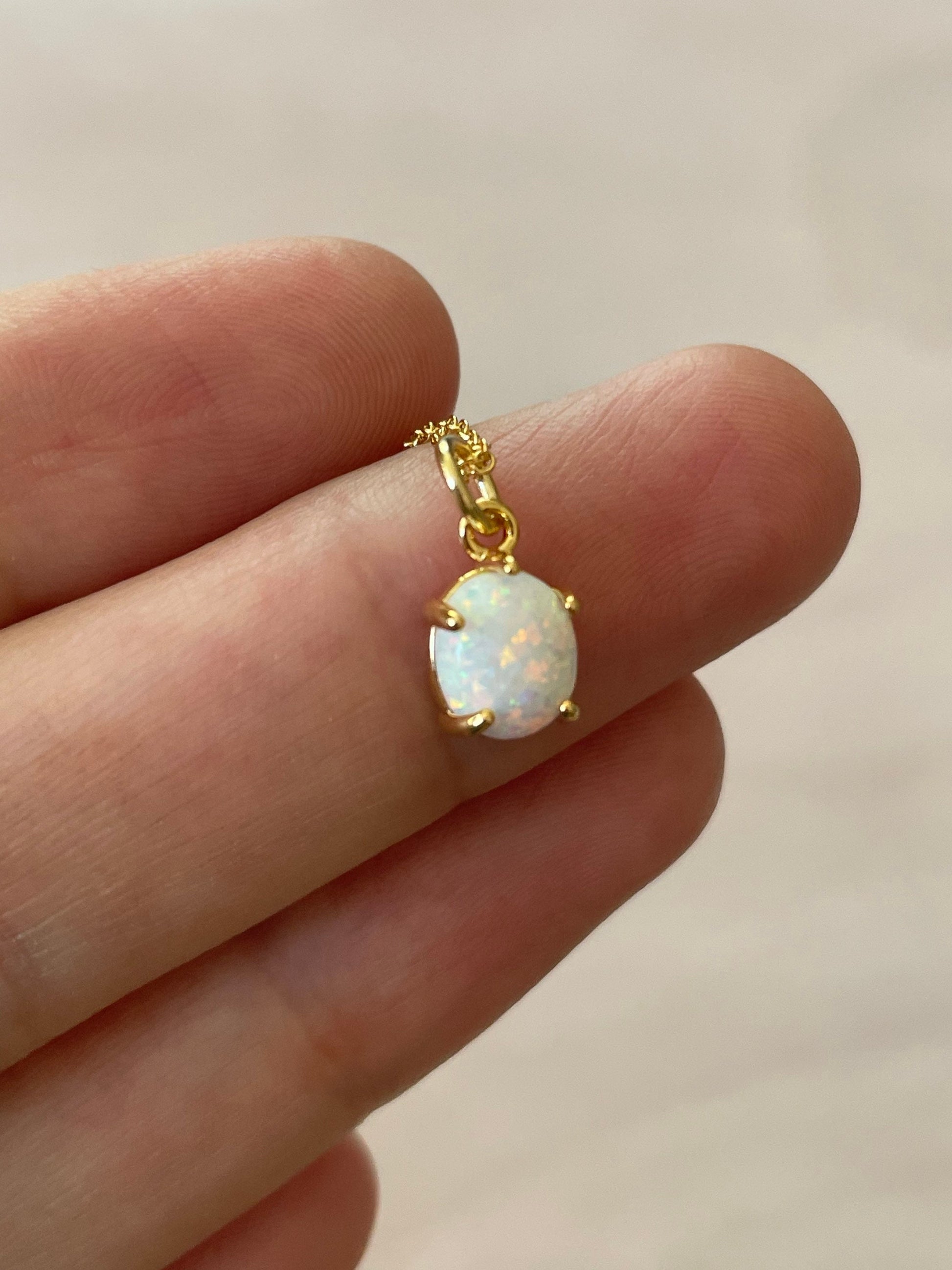 Minimalist Gold Opal Necklace 