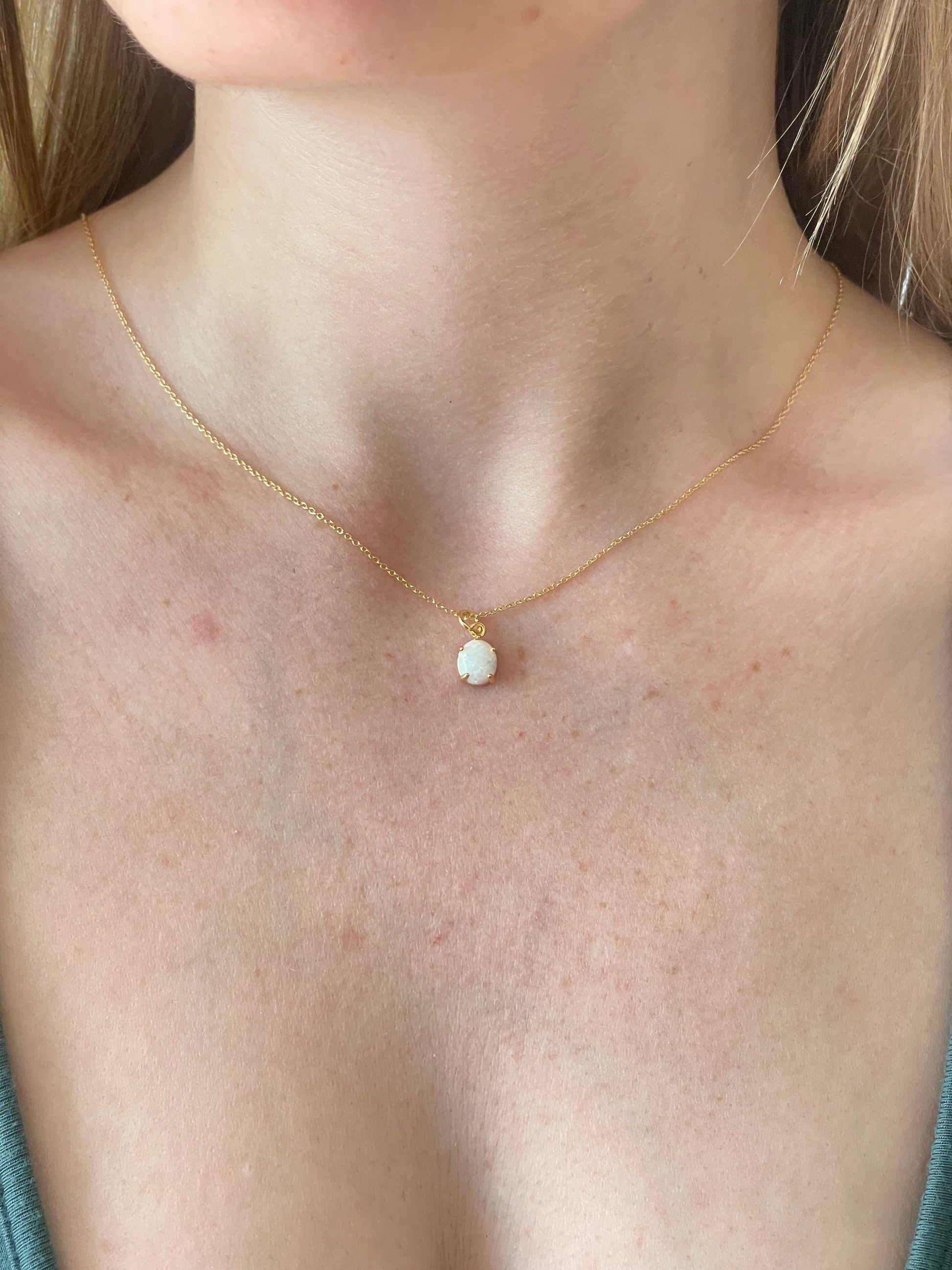 Minimalist Gold Opal Necklace 