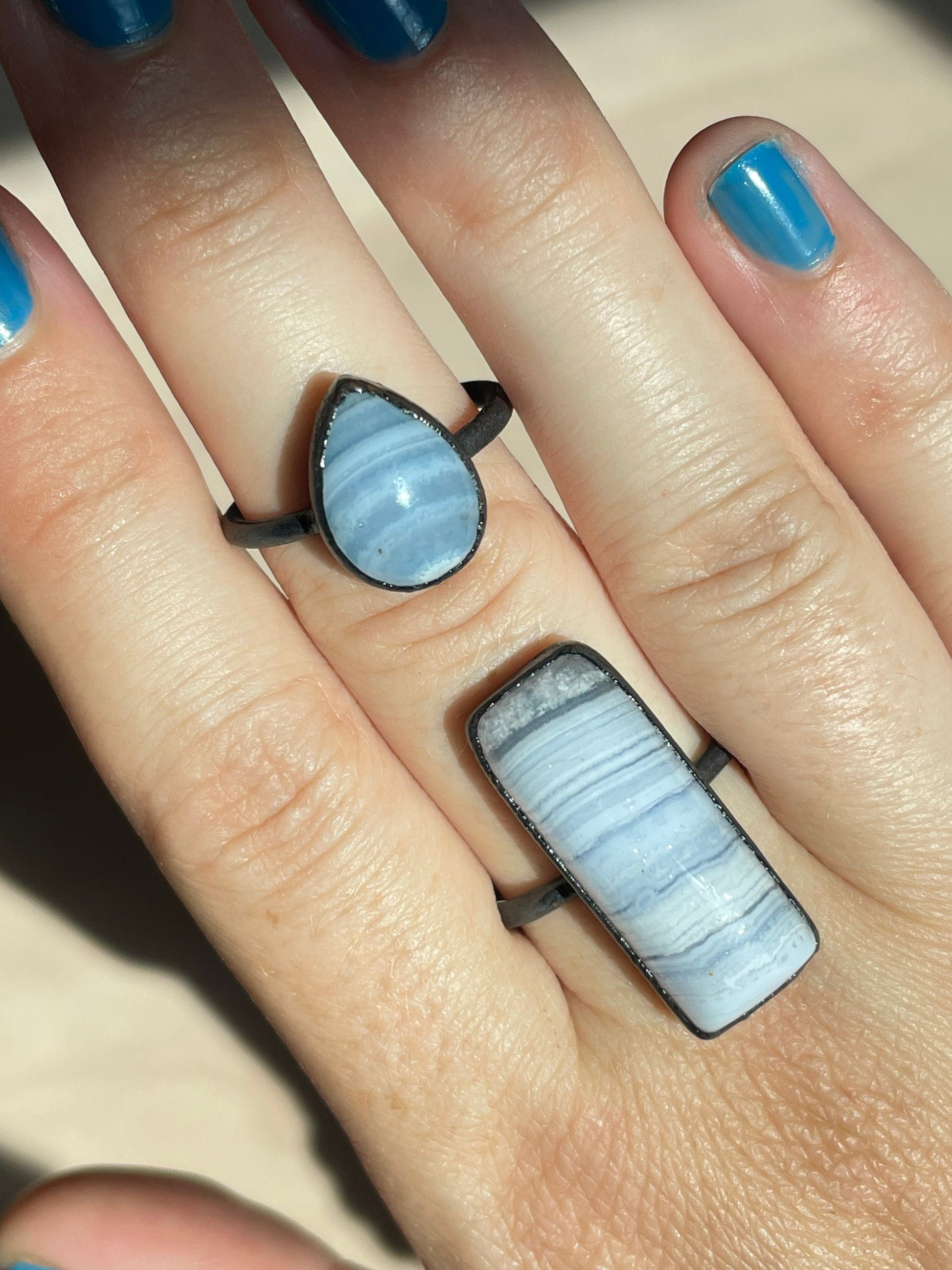 Blue Lace Agate Electroformed Ring 