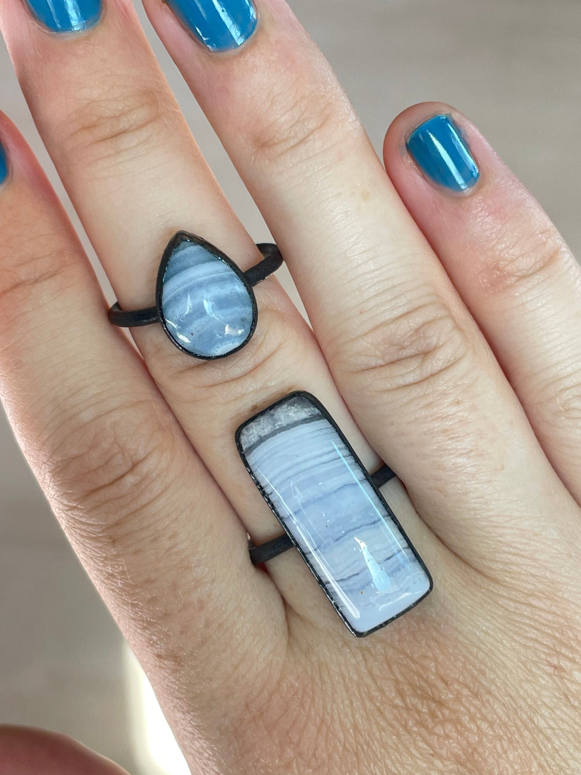 Blue Lace Agate Electroformed Ring 