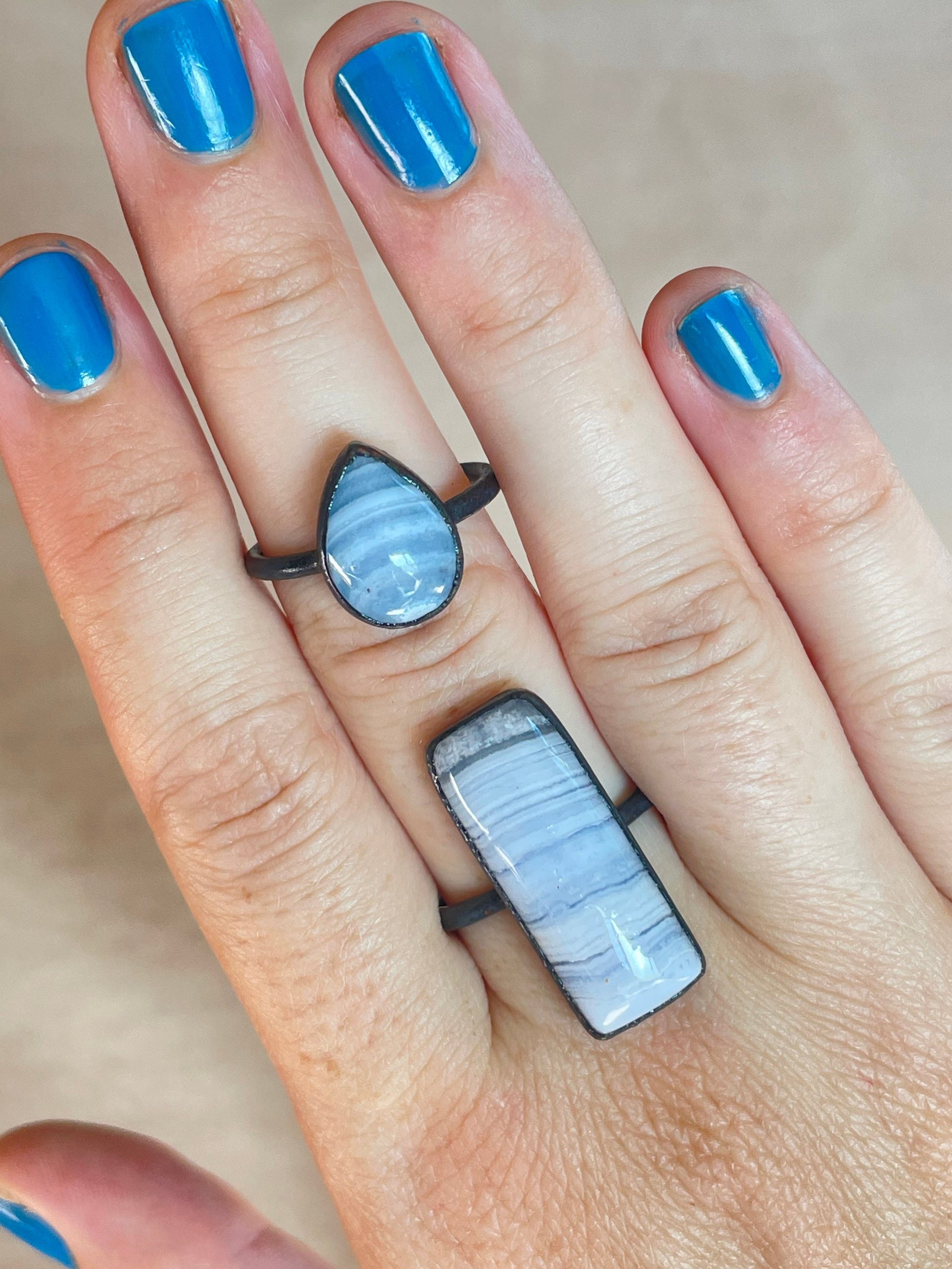 Blue Lace Agate Electroformed Ring 