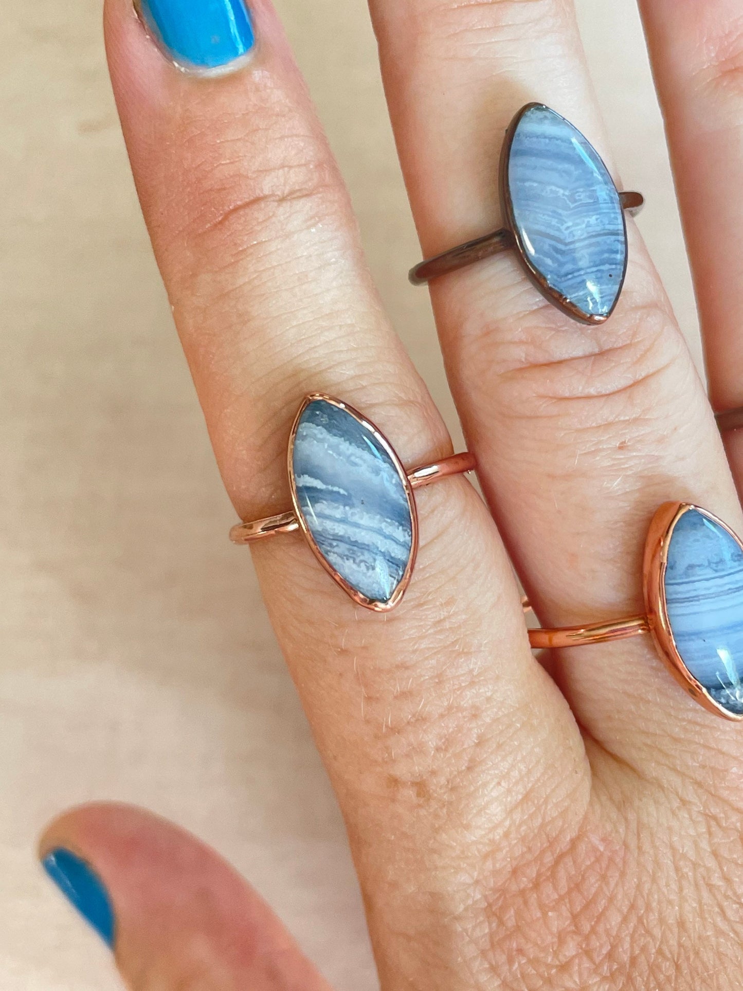 Blue Lace Agate Electroformed Ring 