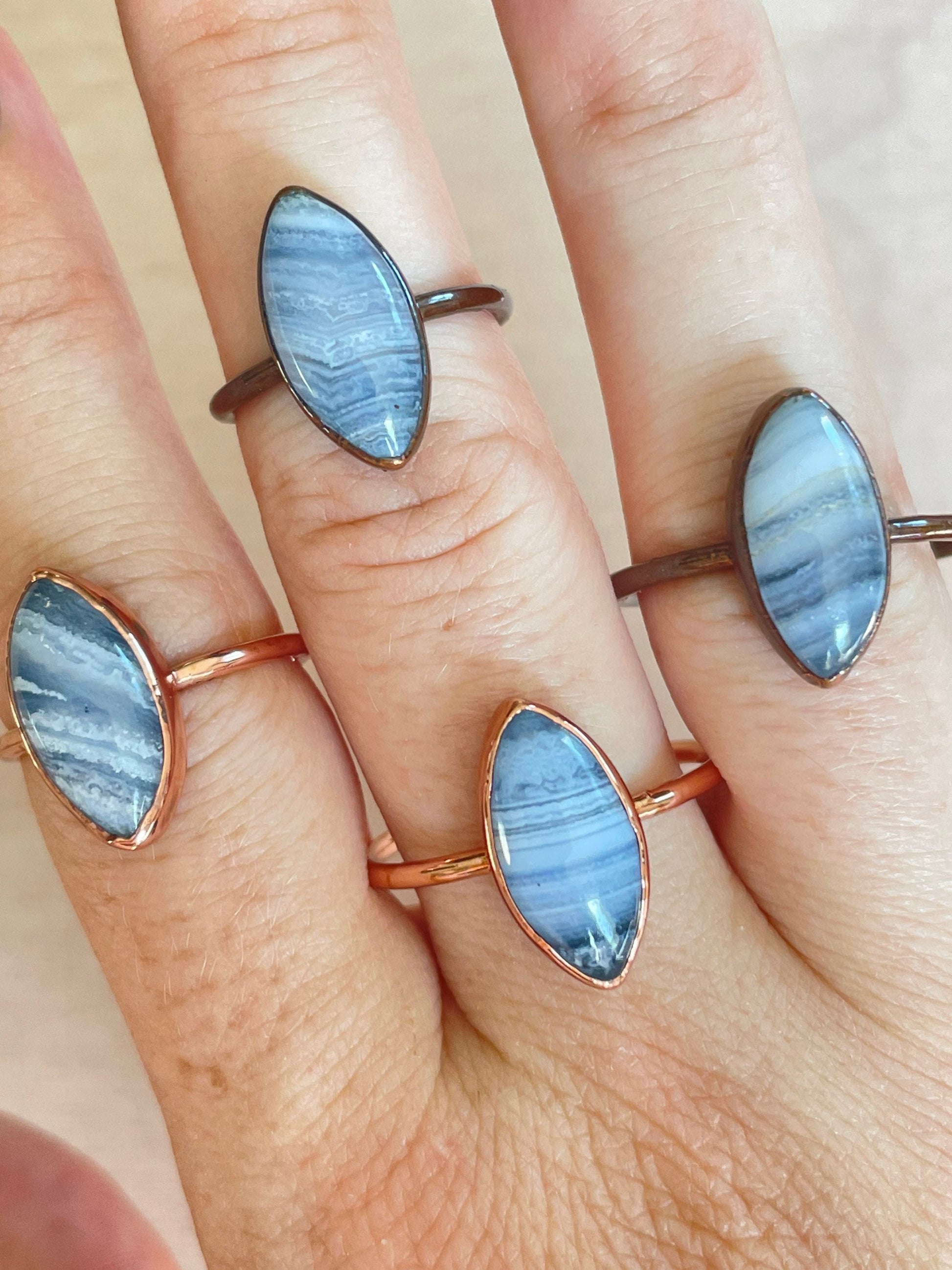 Blue Lace Agate Electroformed Ring 