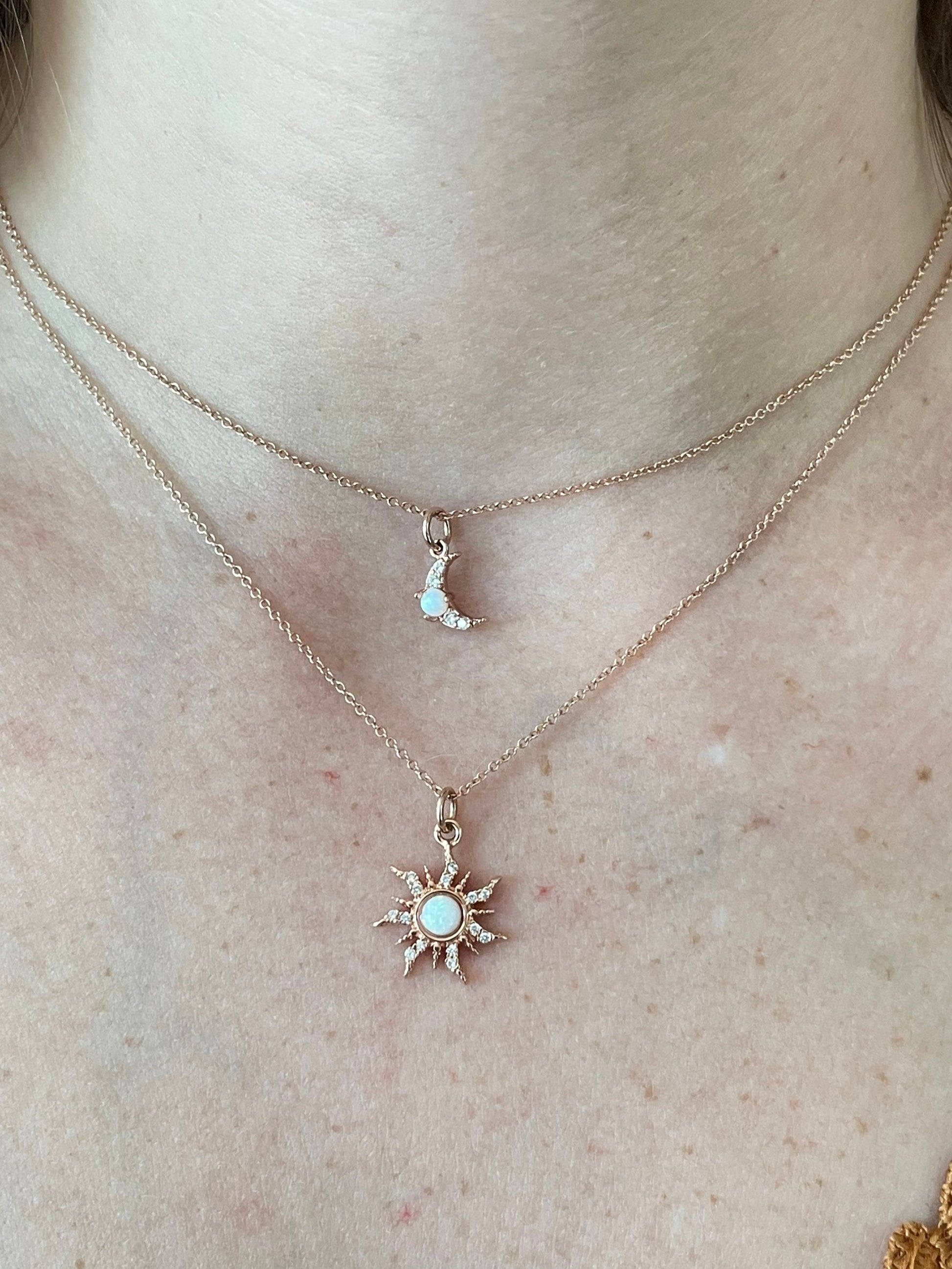 Rose Gold Sun & Moon Necklace Set 