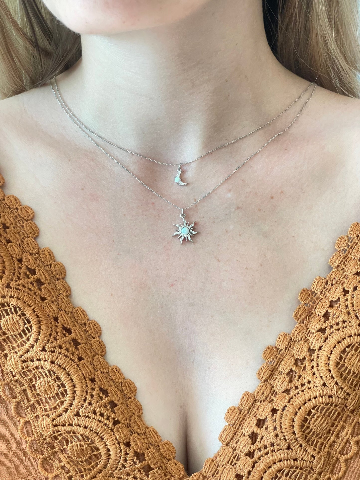 Silver Sun & Moon Necklace Set 