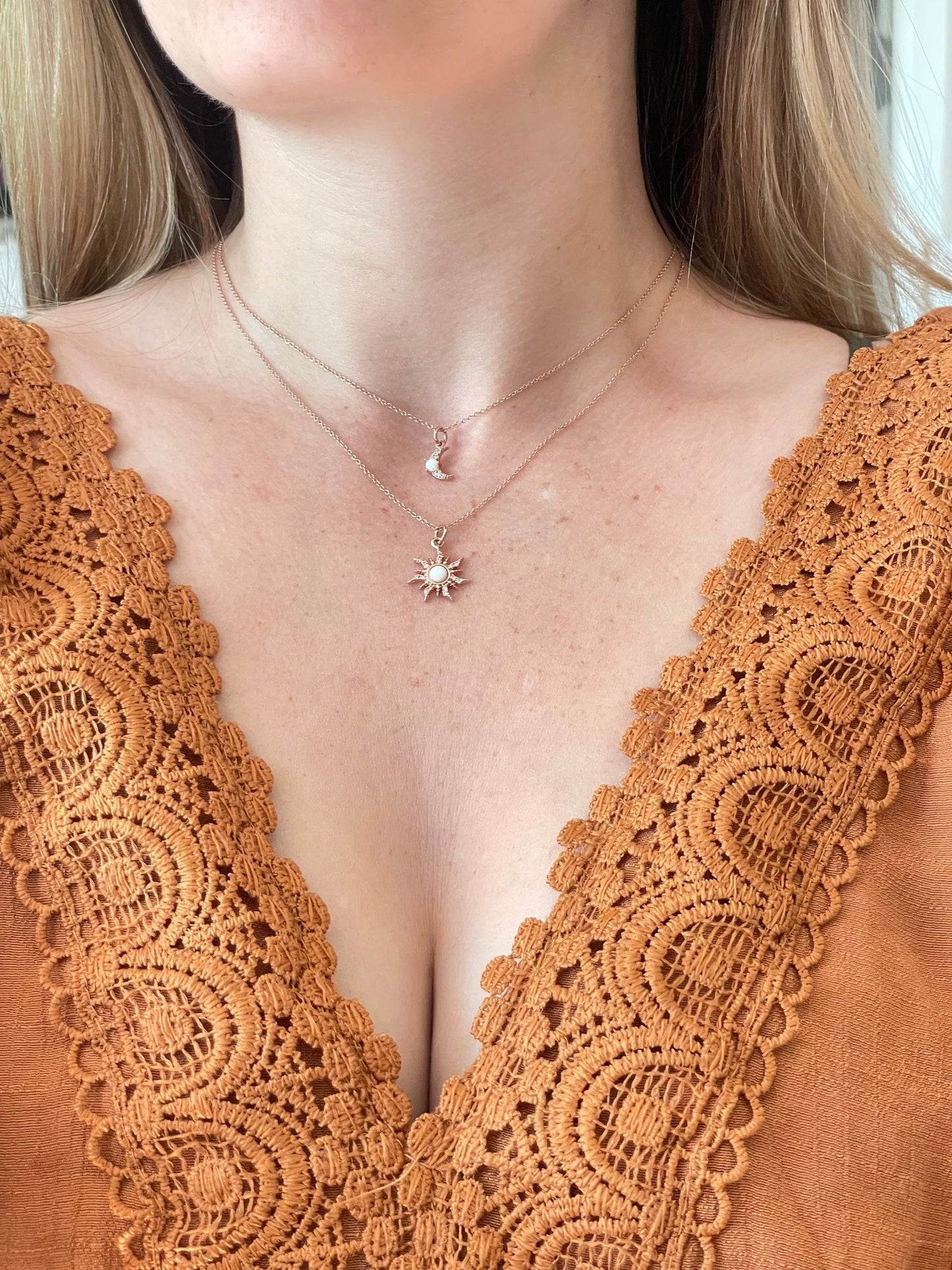 Rose Gold Sun & Moon Necklace Set 