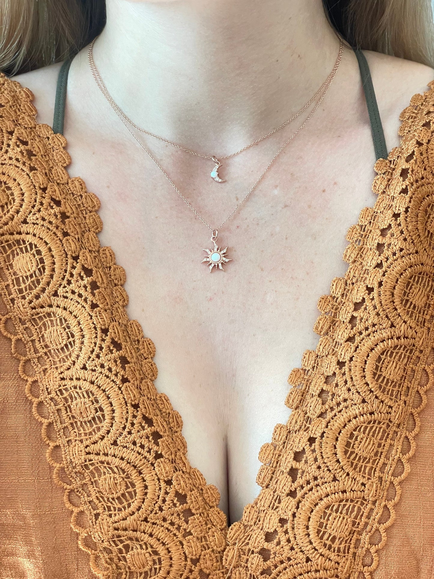 Rose Gold Sun & Moon Necklace Set 