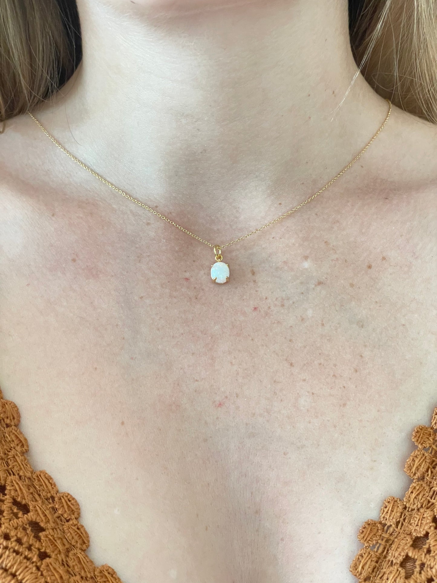 Minimalist Gold Opal Necklace 