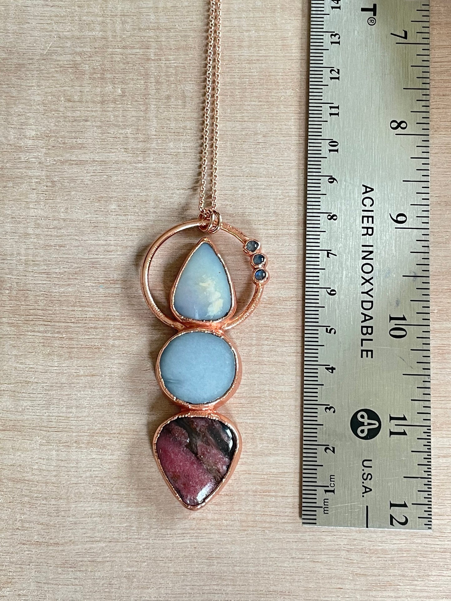 Pink Opal, Angelite, Rhodonite Necklace 