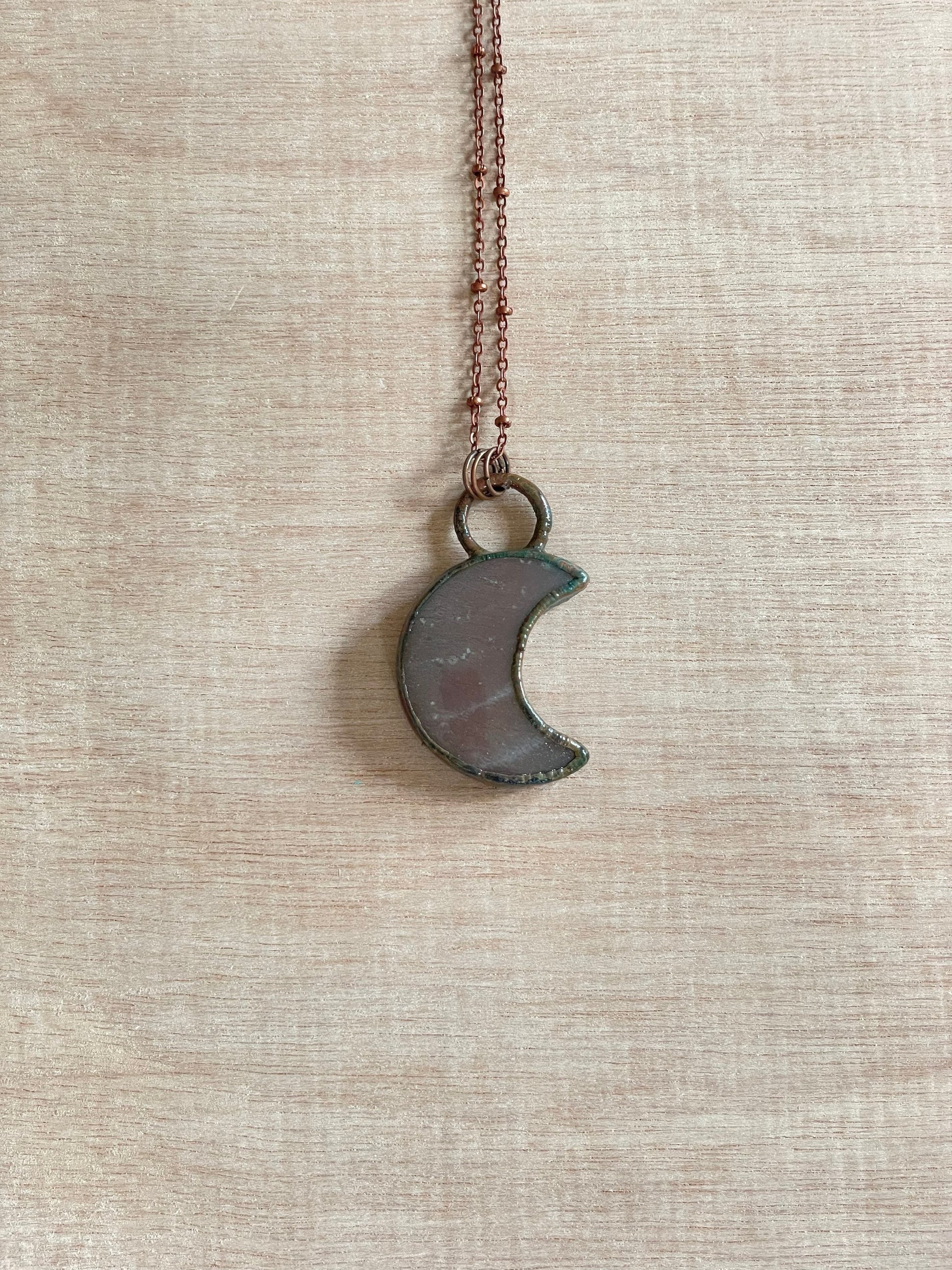 Peach Moonstone Moon Necklace 