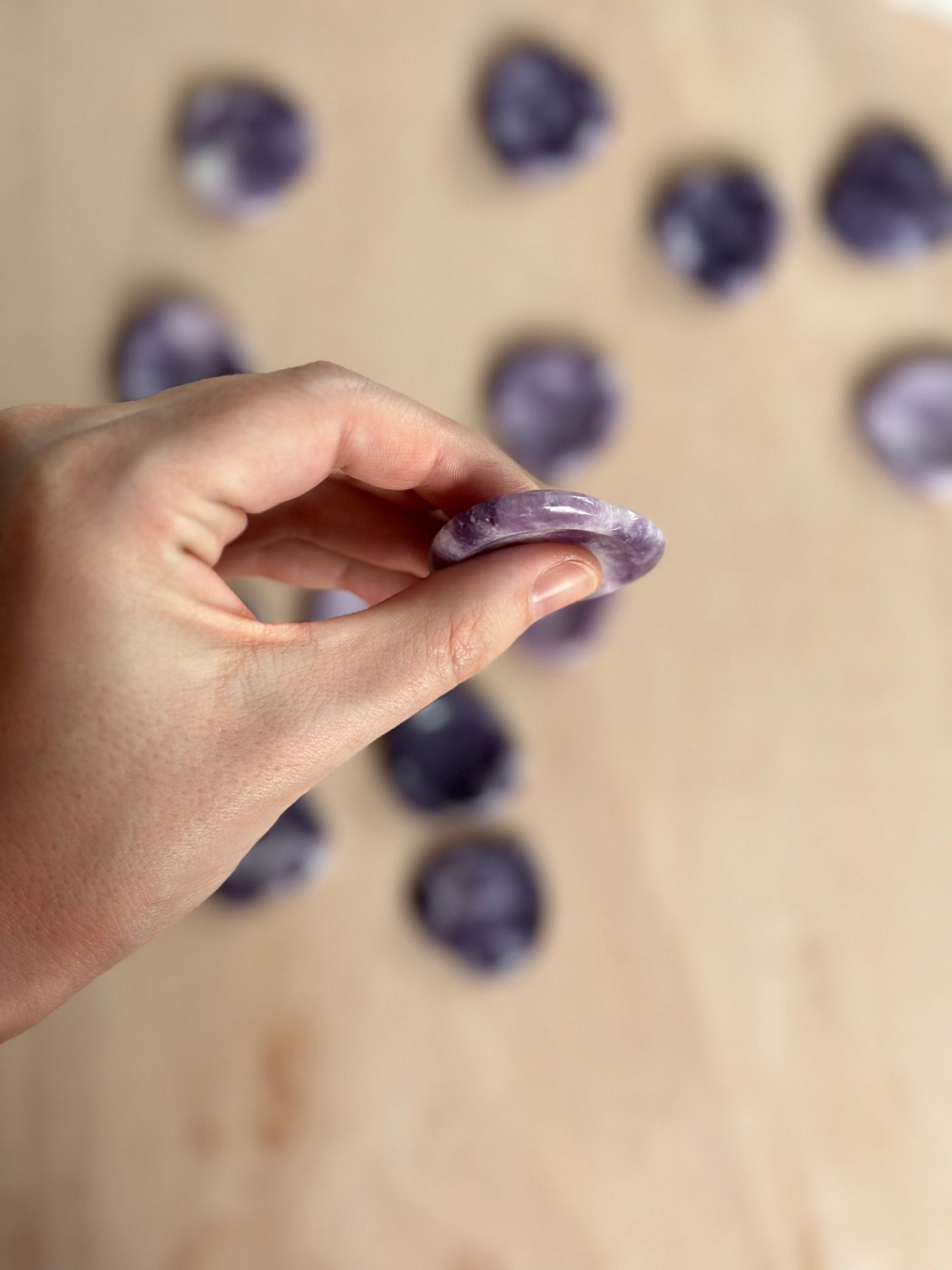 Lepidolite Heart Shaped Worry Stone | Easing Stone | Carved Thin Crystal