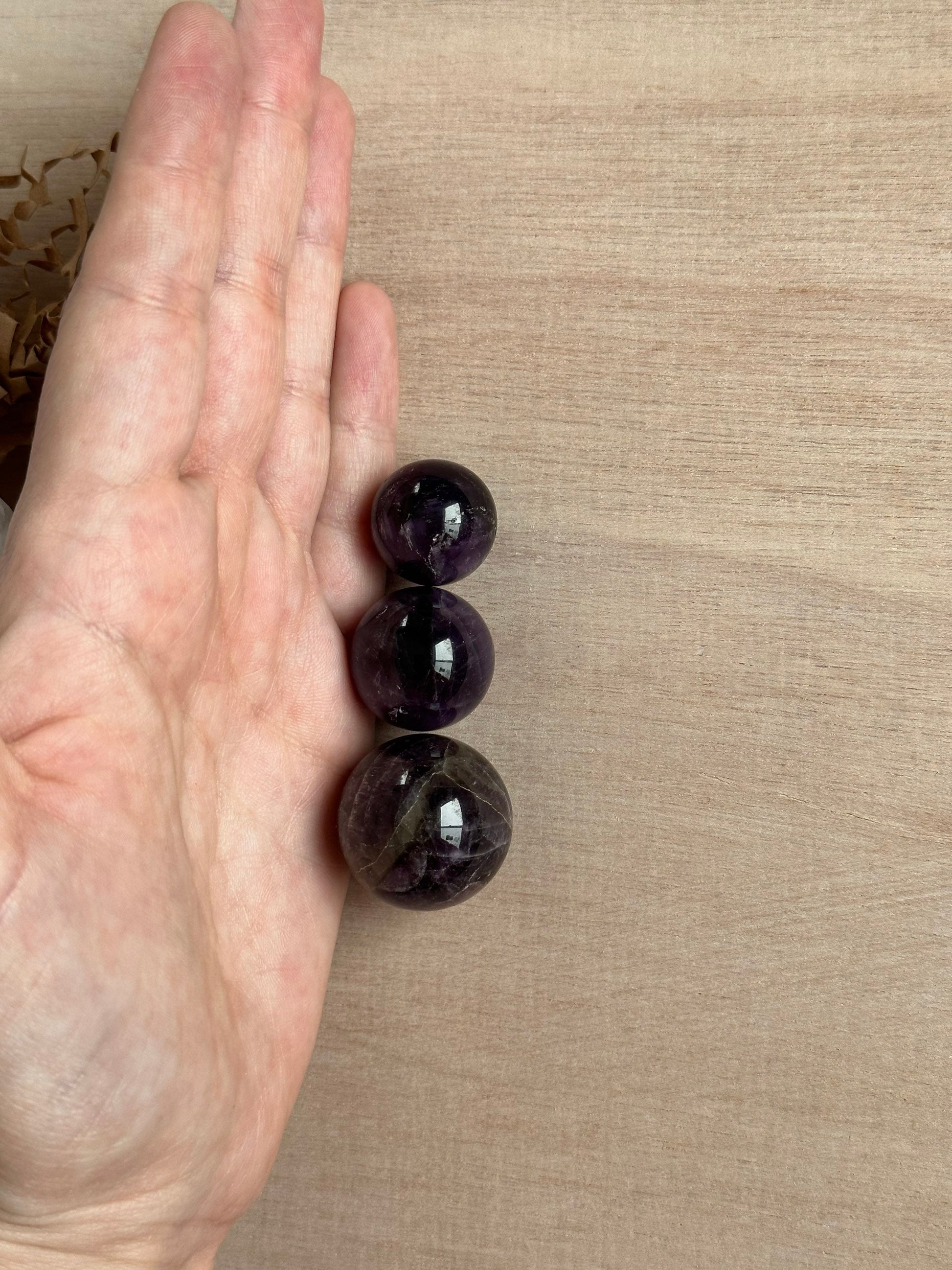 Tiny Dark Amethyst Spheres | Micro Crystal Ball | Amethyst Palm Stones