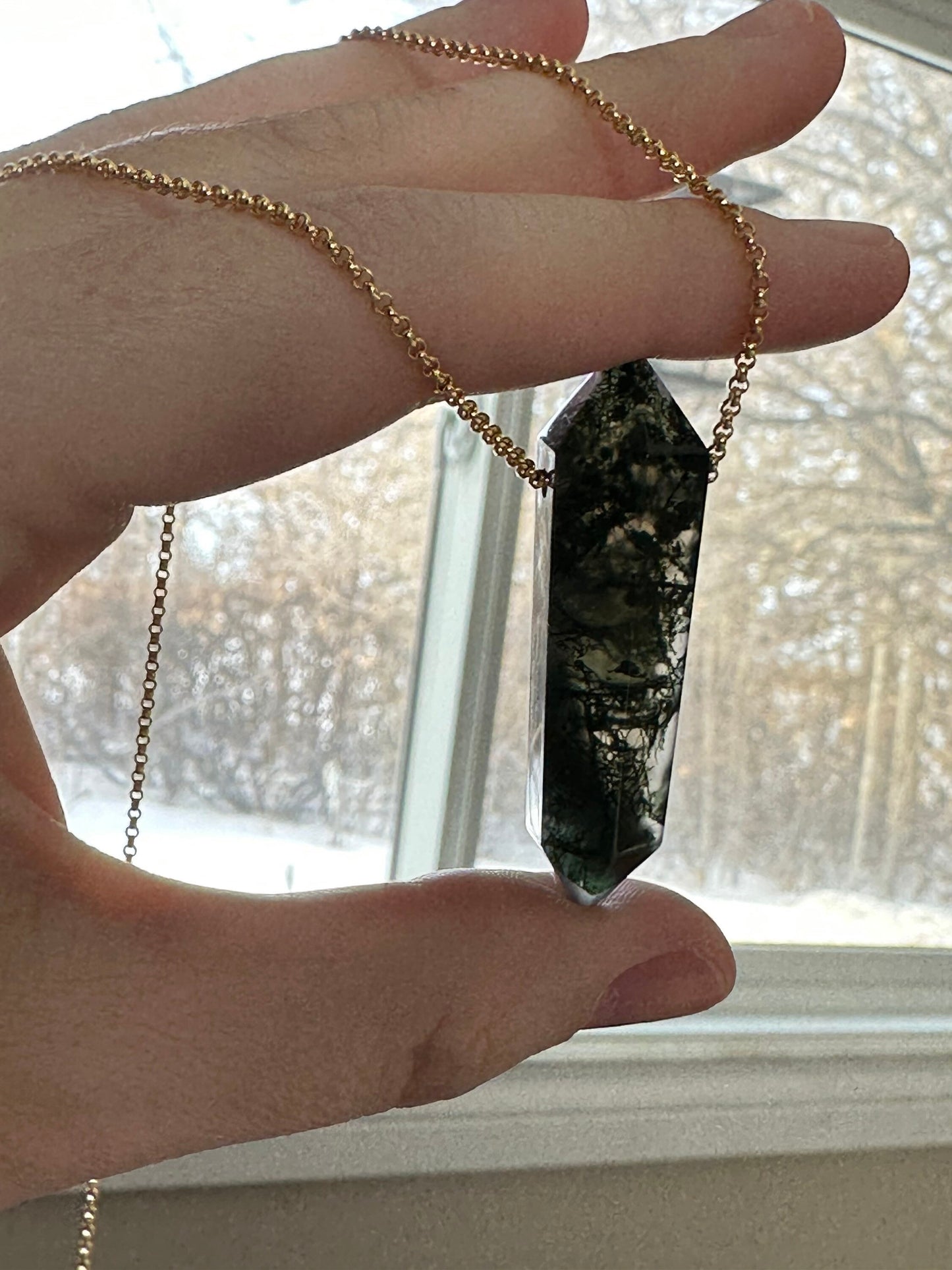 Moss Agate Point Necklace