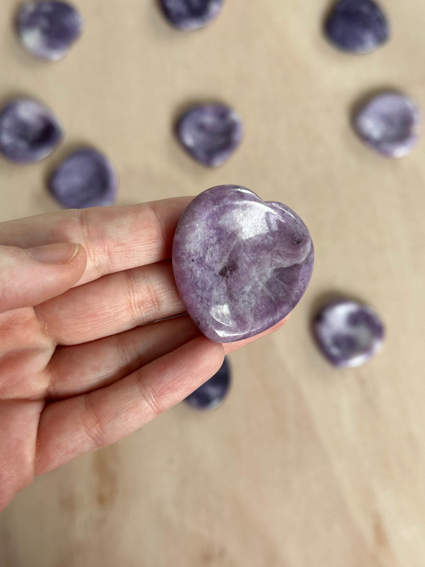 Lepidolite Heart Shaped Worry Stone | Easing Stone | Carved Thin Crystal