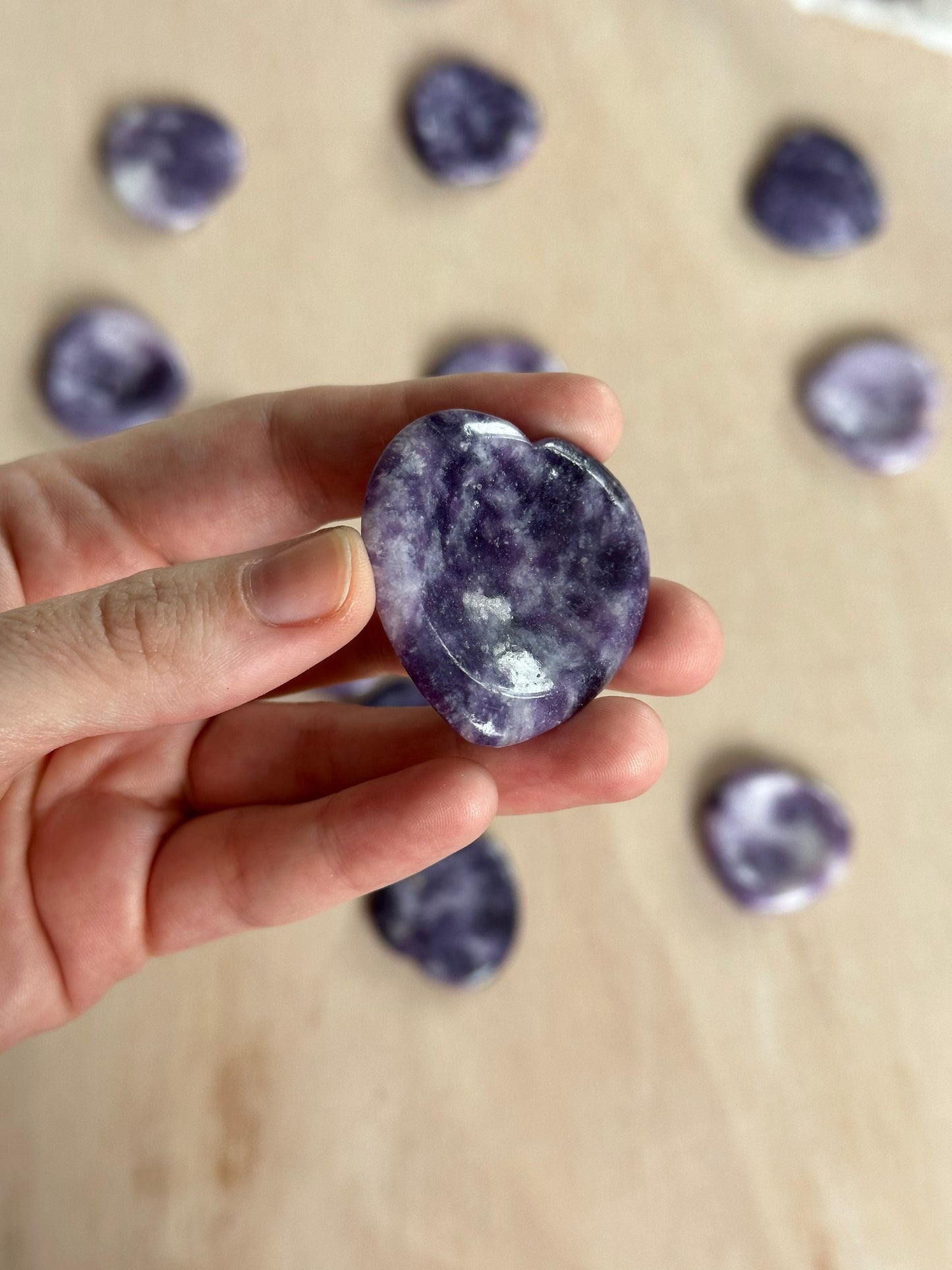 Lepidolite Heart Shaped Worry Stone | Easing Stone | Carved Thin Crystal
