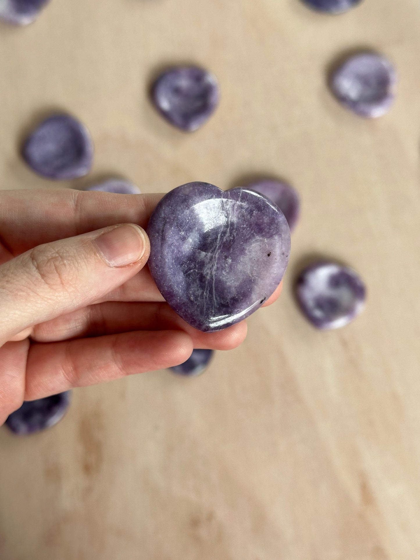 Lepidolite Heart Shaped Worry Stone | Easing Stone | Carved Thin Crystal